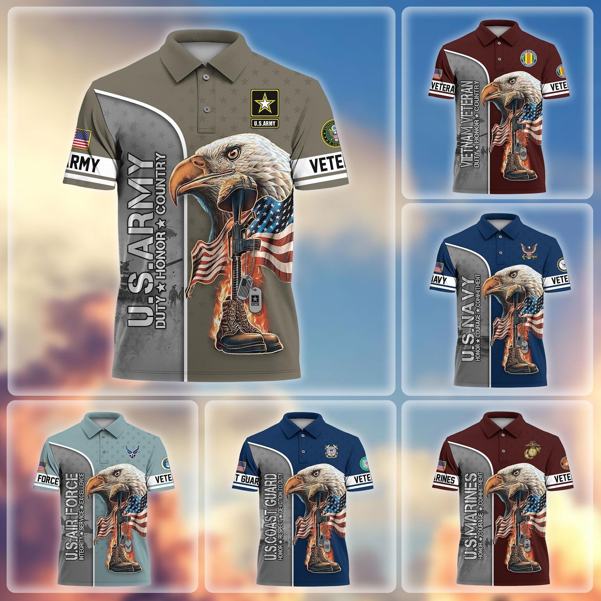 Premium US Veterans Polo Shirt BPHN030212, Gifts For US Veterans, Gifts On Father's Day, Independence Day, Veterans Day.
