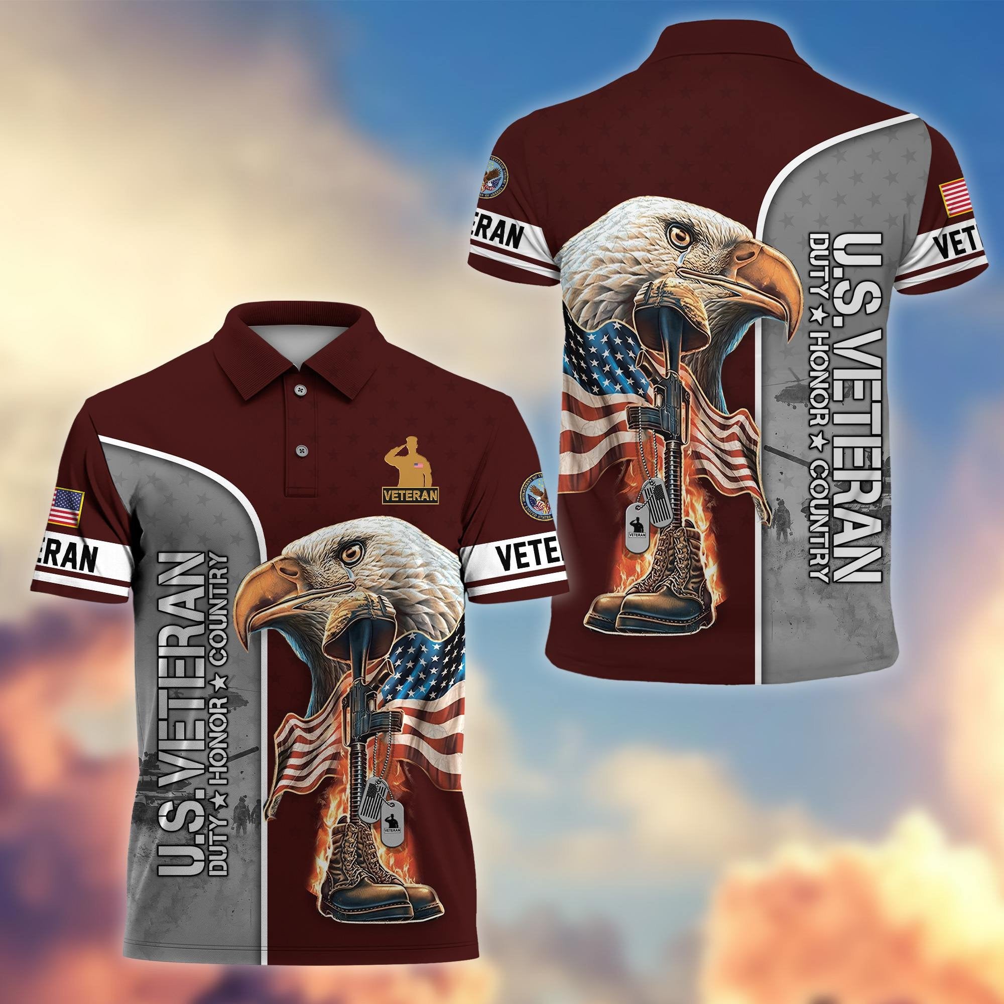 Premium US Veterans Polo Shirt BPHN030212, Gifts For US Veterans, Gifts On Father's Day, Independence Day, Veterans Day.
