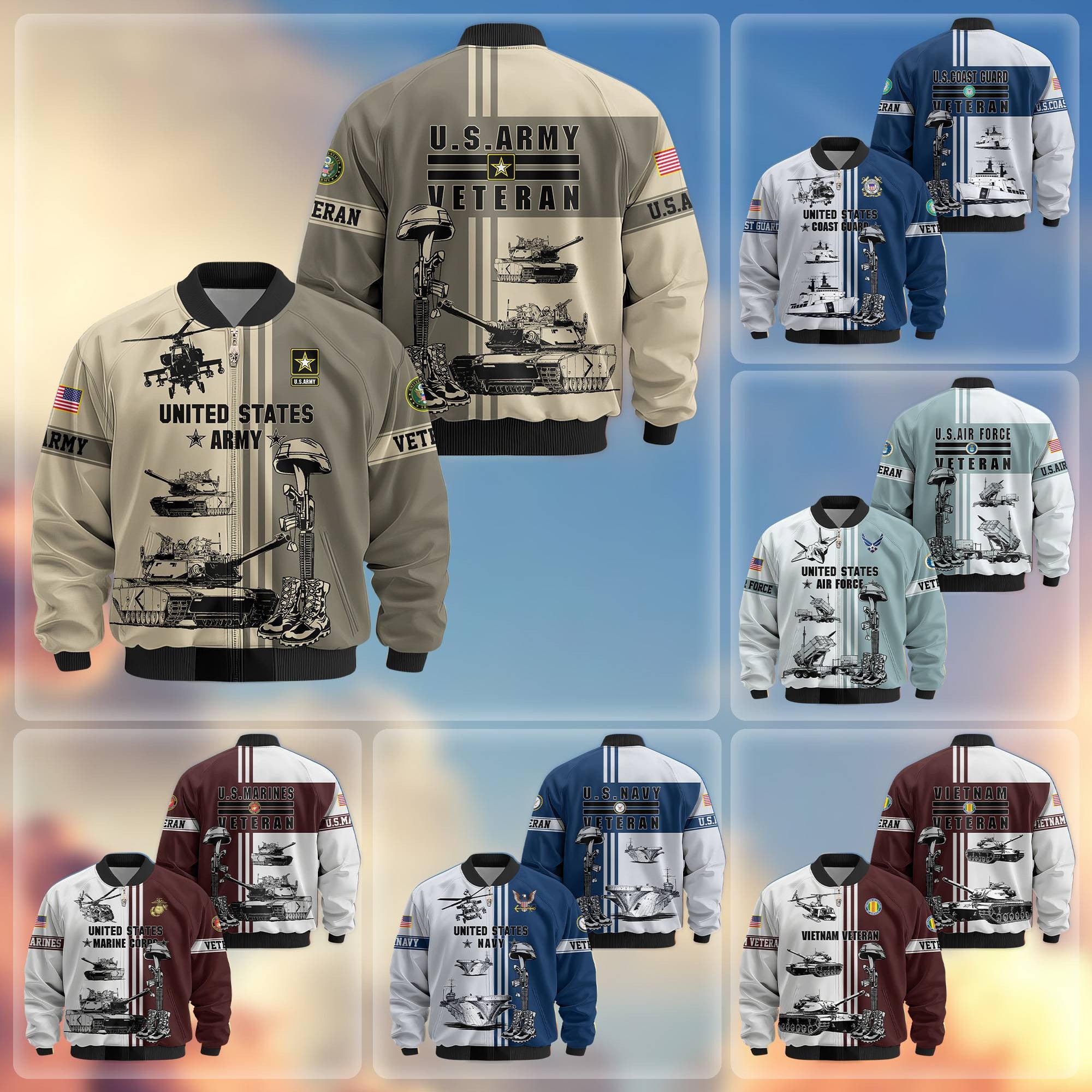 Premium US Veterans Bomber Jacket BPHN220111, Gifts For Dad, Gifts For US Veterans, Gifts For US Veterans, Gifts On Father's Day, Independence Day, Veterans Day.