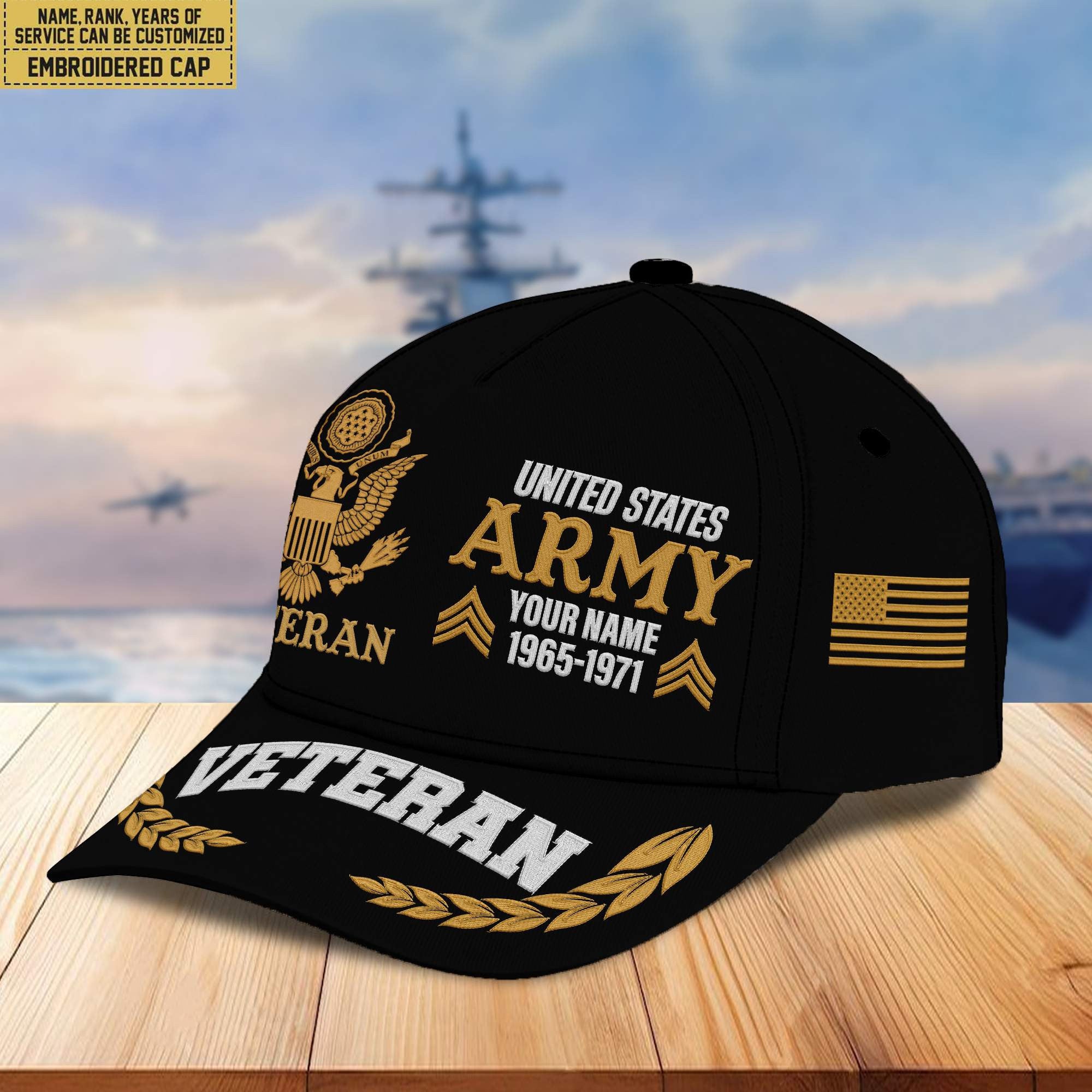 Premium Custom Name, Rank, Year US Army Embroidered Cap VPVC301801, Cap for Army Veteran, Gifts For Dad, Gifts On Father's Day, Independence Day, Veterans Day.