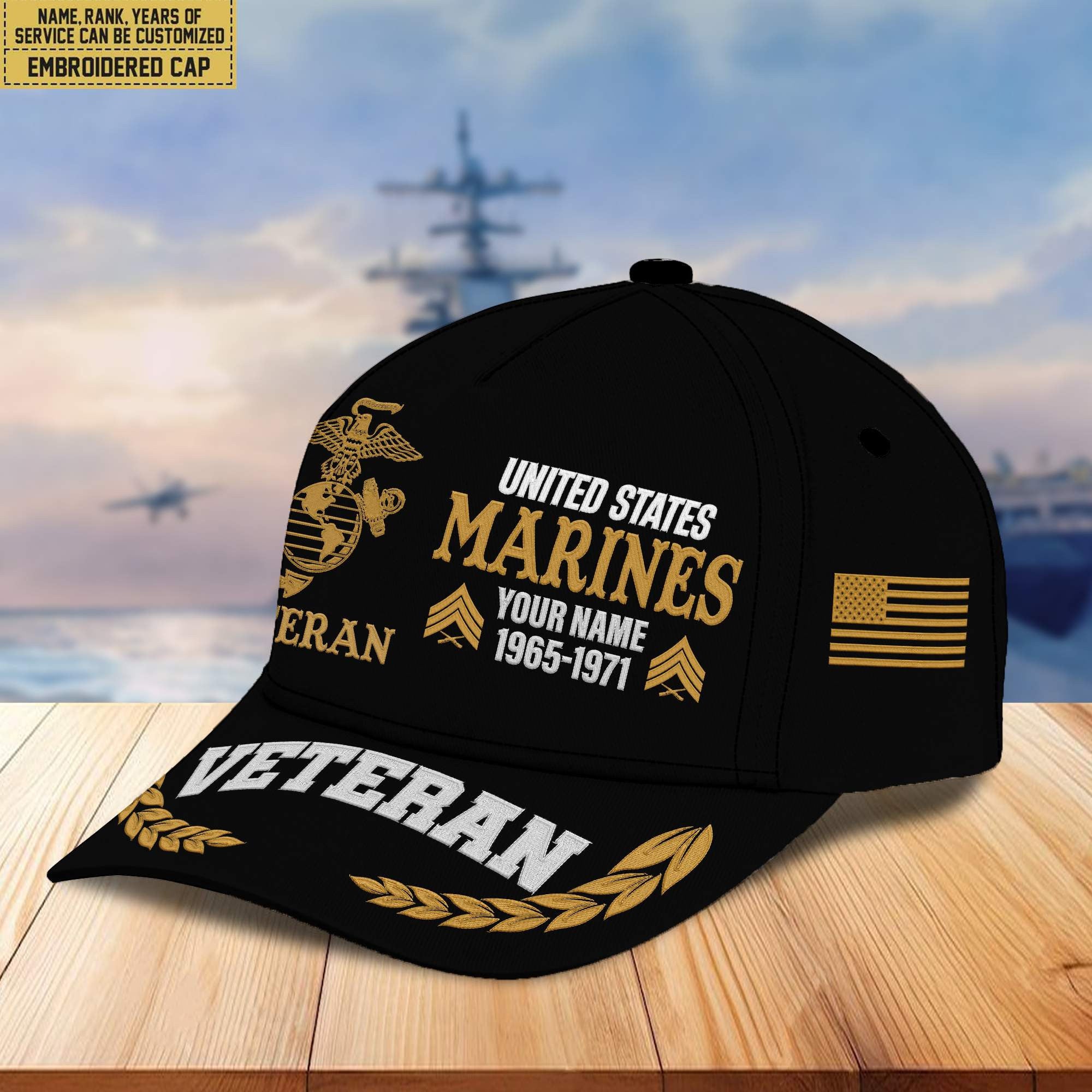 Premium Custom Name, Rank, Year USMC Embroidered Cap VPVC301803, Cap for Marine Veteran, Gifts For Dad, Gifts On Father's Day, Independence Day, Veterans Day.