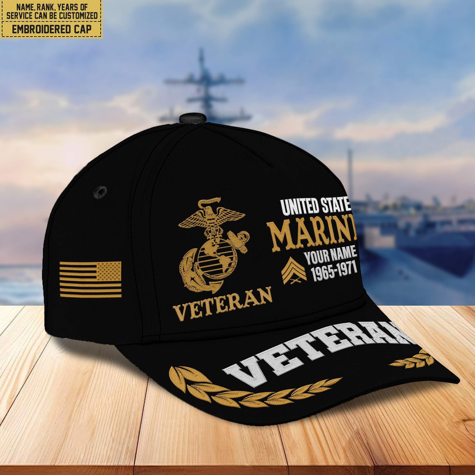 Premium Custom Name, Rank, Year USMC Embroidered Cap VPVC301803, Cap for Marine Veteran, Gifts For Dad, Gifts On Father's Day, Independence Day, Veterans Day.