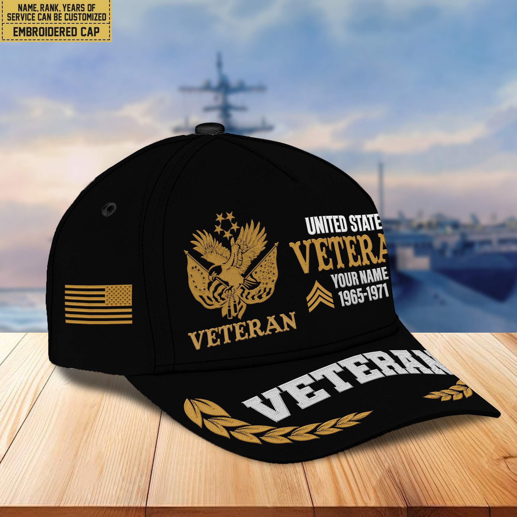 Premium Custom Name, Rank, Year US Veteran Embroidered Cap VPVC301807, Cap for US Veteran, Gifts For Dad, Gifts On Father's Day, Independence Day, Veterans Day.