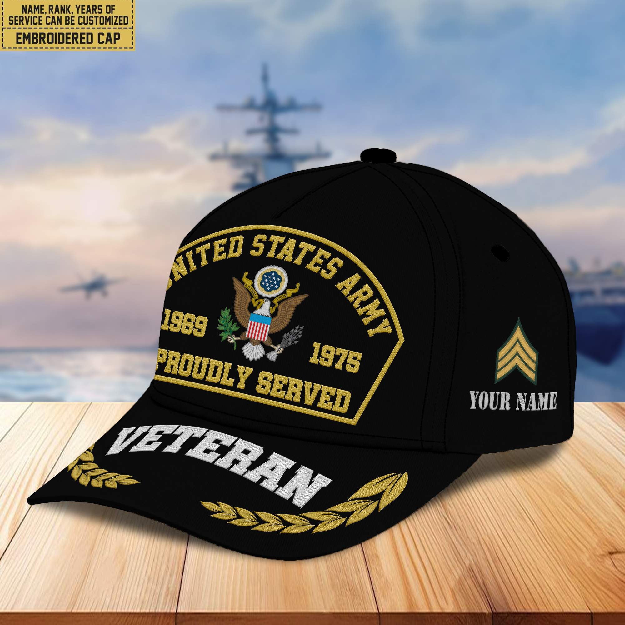 Premium Custom Name, Rank, Year US Army Embroidered Cap VPVC301901, Cap for Army Veteran, Gifts For Dad, Gifts On Father's Day, Independence Day, Veterans Day.