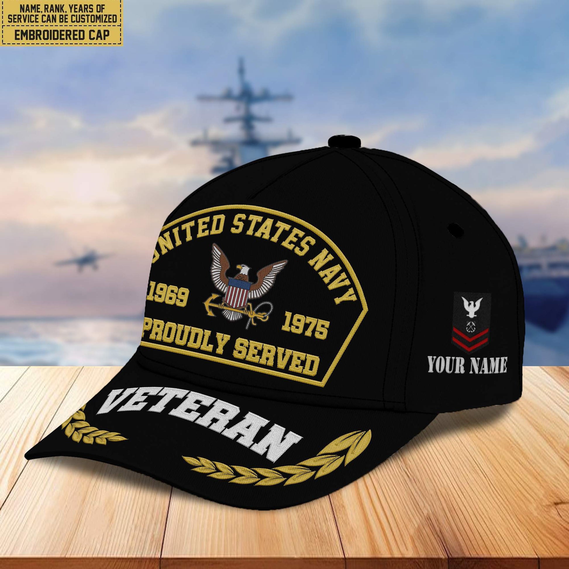 Premium Custom Name, Rank, Year US Navy Embroidered Cap VPVC301902, Cap for Navy Veteran, Gifts For Dad, Gifts On Father's Day, Independence Day, Veterans Day.