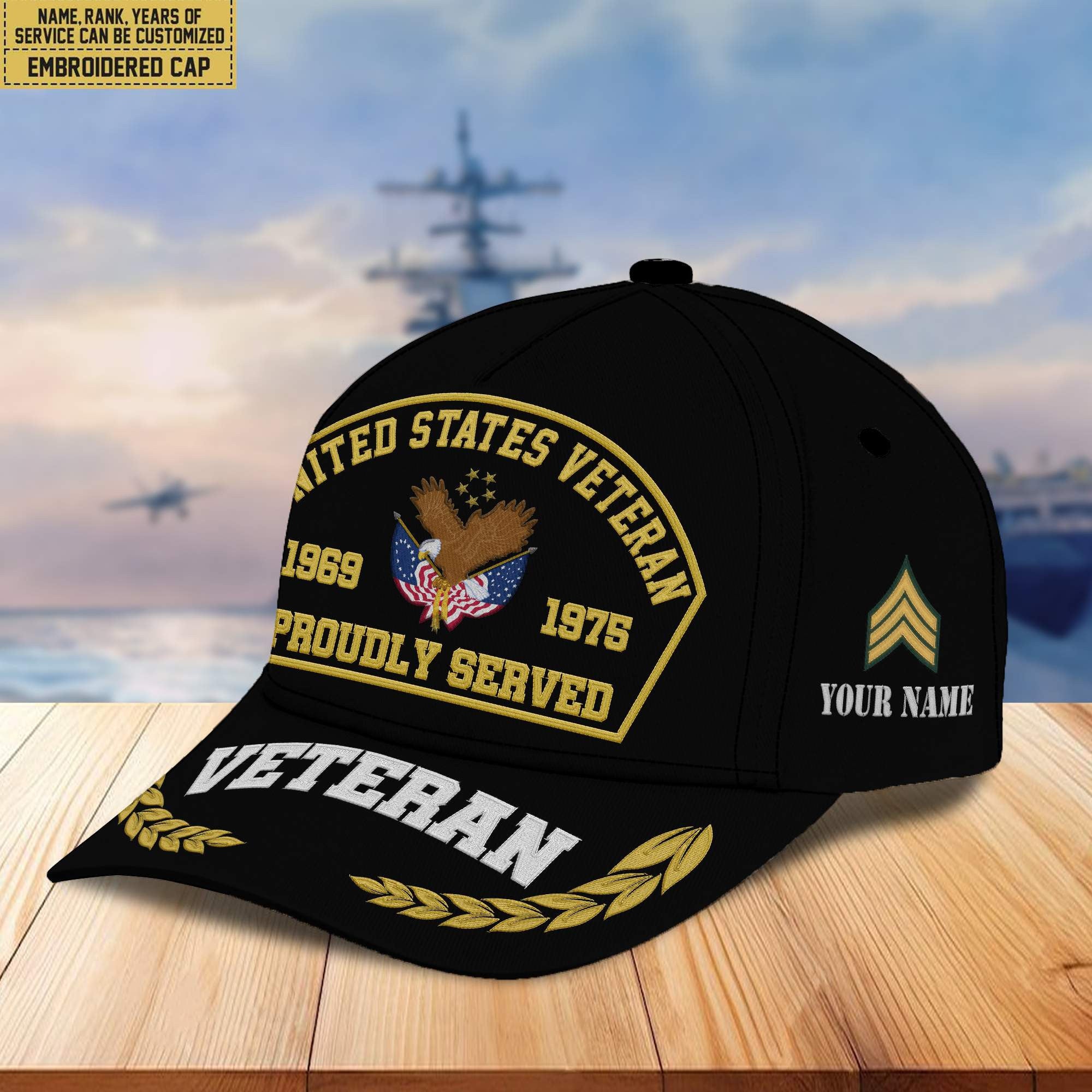 Premium Custom Name, Rank, Year US Veteran Embroidered Cap VPVC301907, Cap for US Veteran, Gifts For Dad, Gifts On Father's Day, Independence Day, Veterans Day.