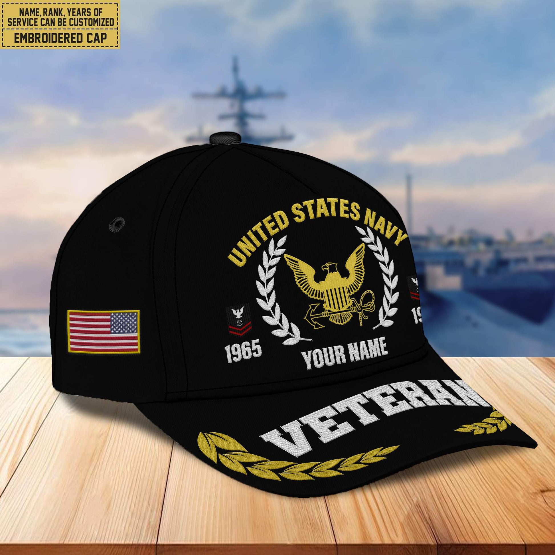 Premium Custom Name, Rank, Year US Navy Embroidered Cap VPVC302402, Cap for Navy Veteran, Gifts For Dad, Gifts On Father's Day, Independence Day, Veterans Day.