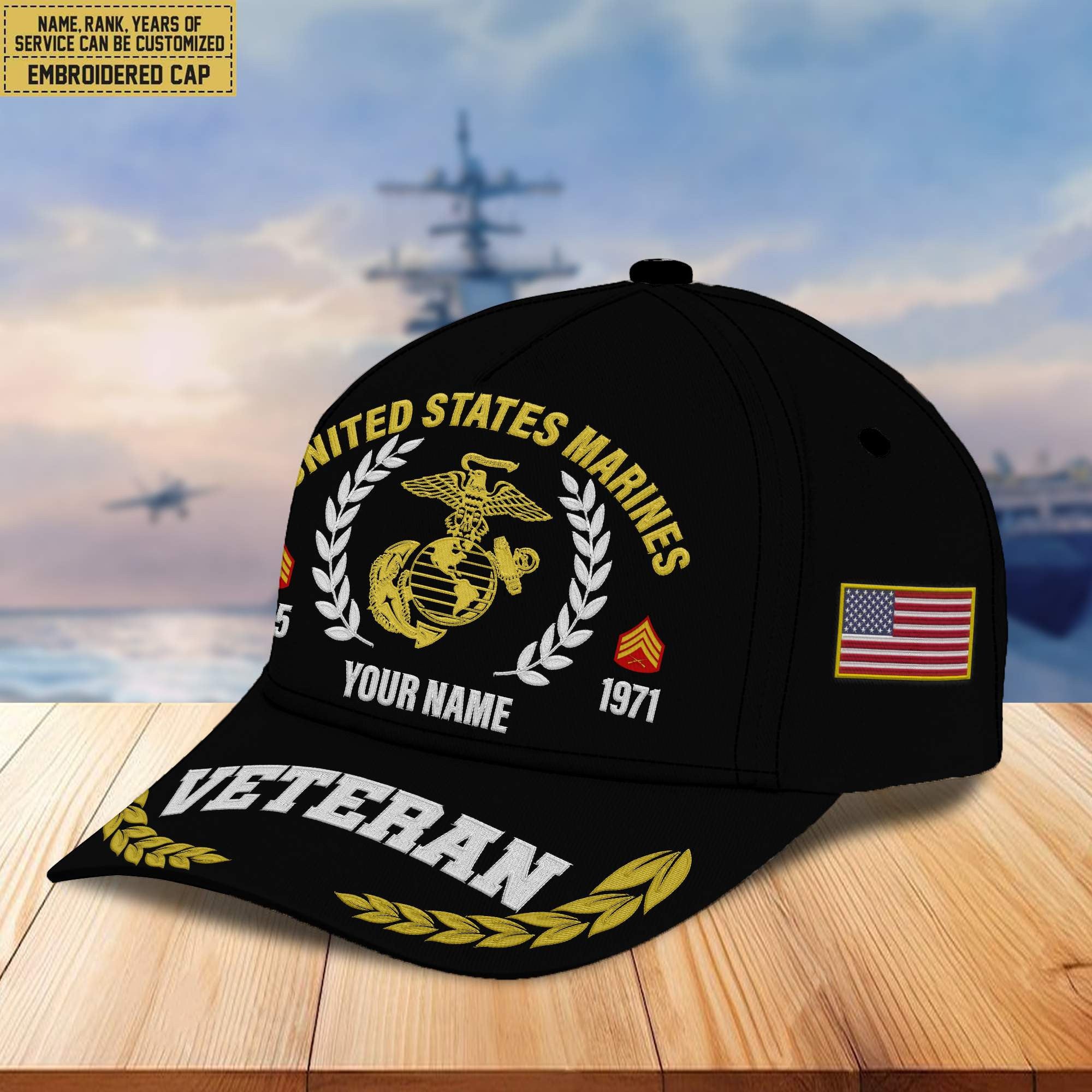 Premium Custom Name, Rank, Year USMC Embroidered Cap VPVC302403, Cap for Marine Veteran, Gifts For Dad, Gifts On Father's Day, Independence Day, Veterans Day.
