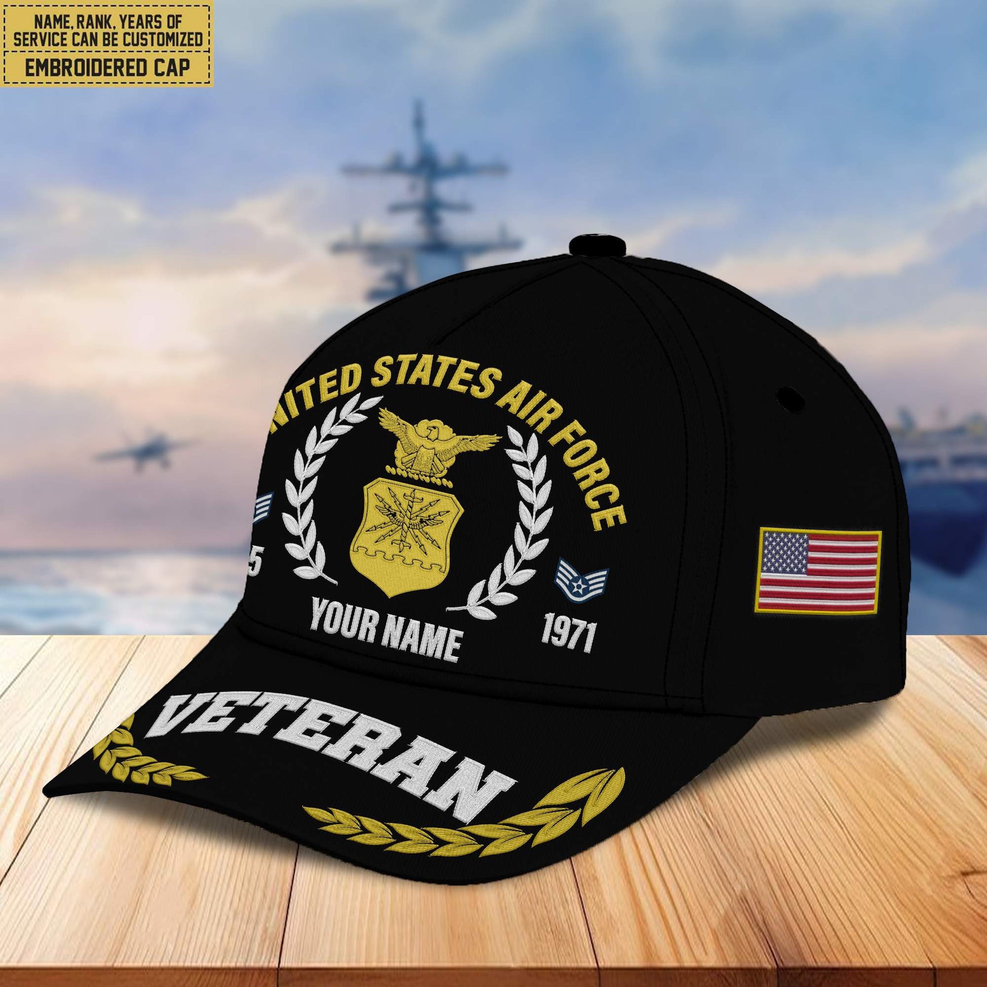Premium Custom Name, Rank, Year USAF Embroidered Cap VPVC302404, Cap for Air Force Veteran, Gifts For Dad, Gifts On Father's Day, Independence Day, Veterans Day.