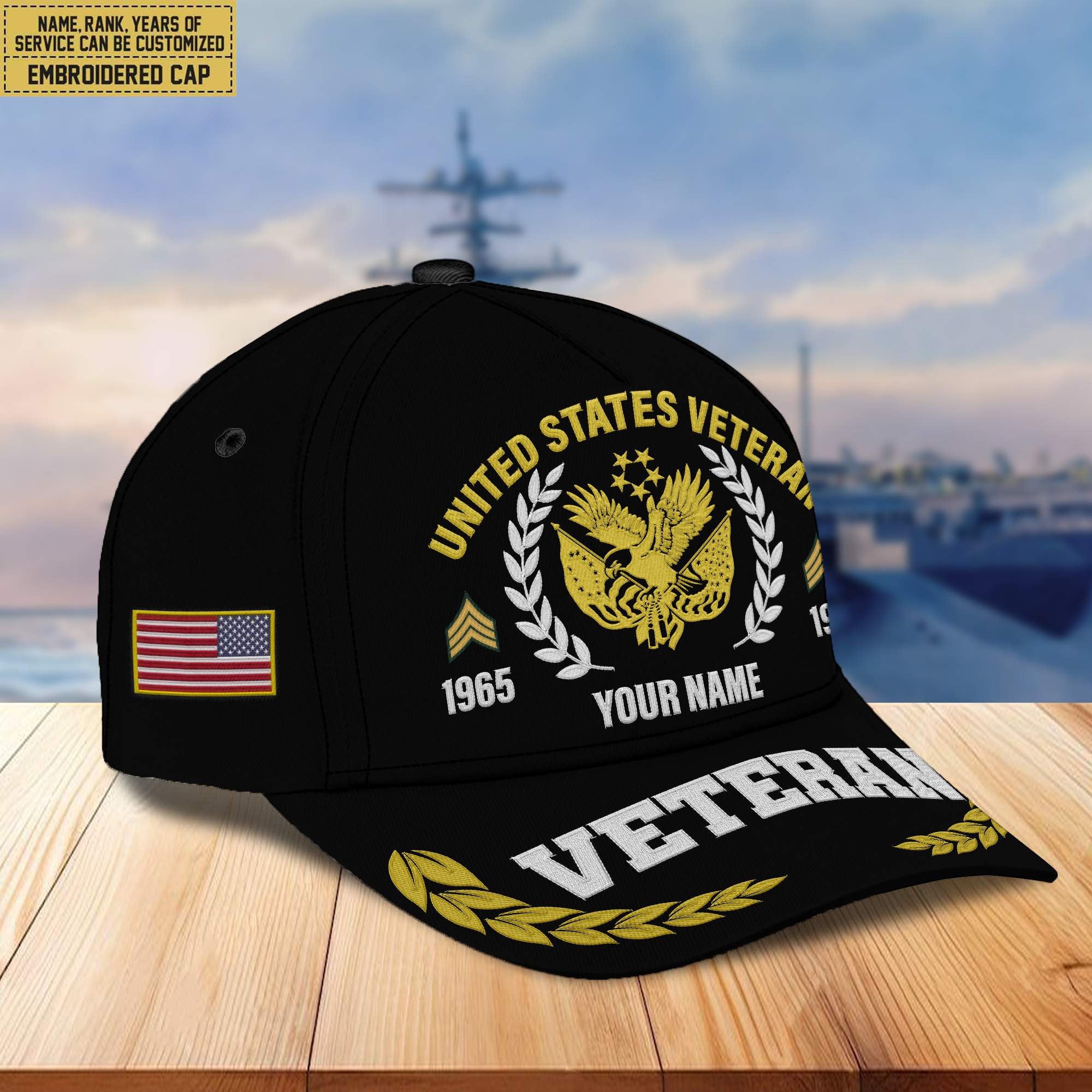 Premium Custom Name, Rank, Year US Veteran Embroidered Cap VPVC302407, Cap for US Veteran, Gifts For Dad, Gifts On Father's Day, Independence Day, Veterans Day.