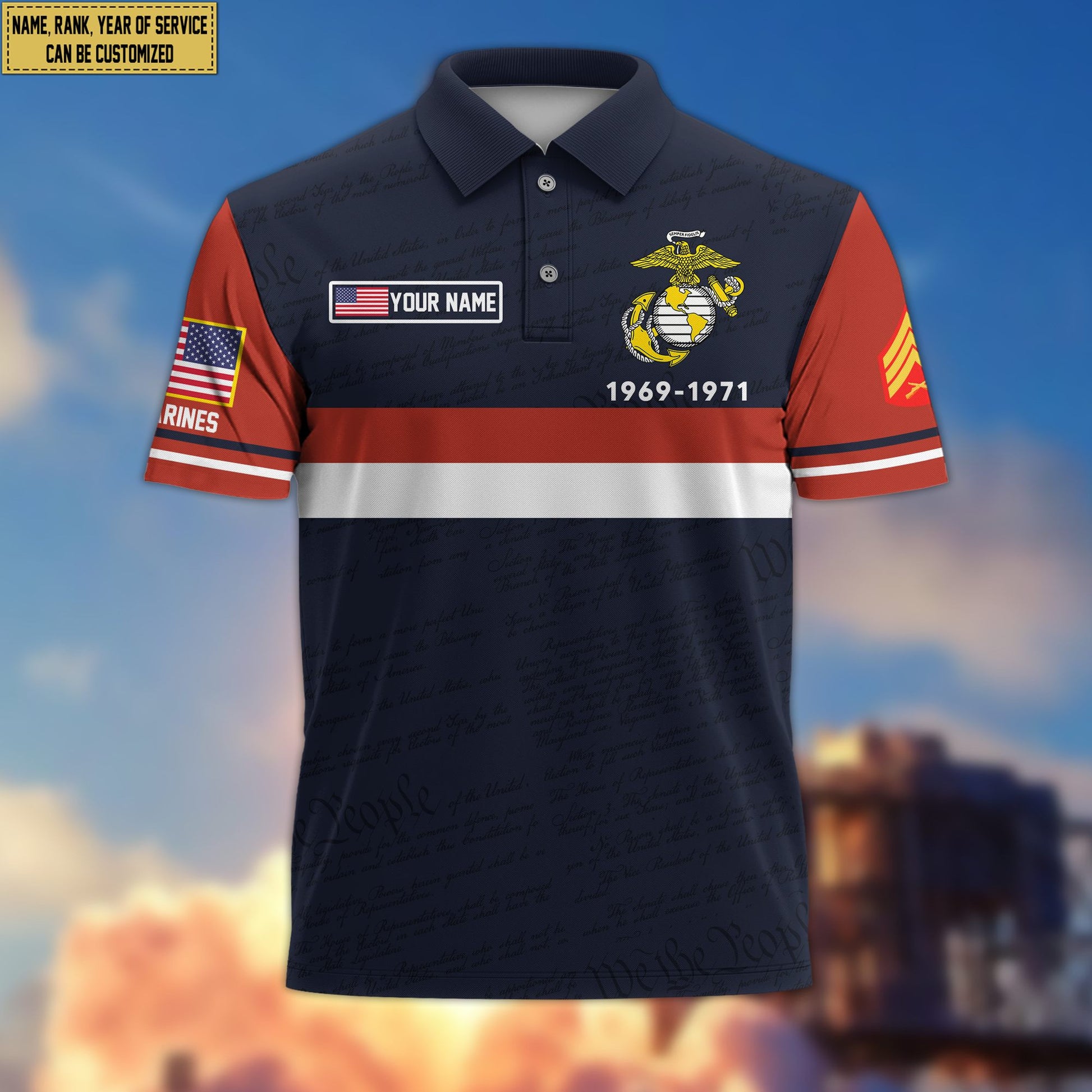 Premium USMC Polo Shirt VPVC205203, Custom Name, Rank, Year, Gifts for Marine Veteran, Gifts For Dad, Gifts On Father's Day, Independence Day, Veterans Day.