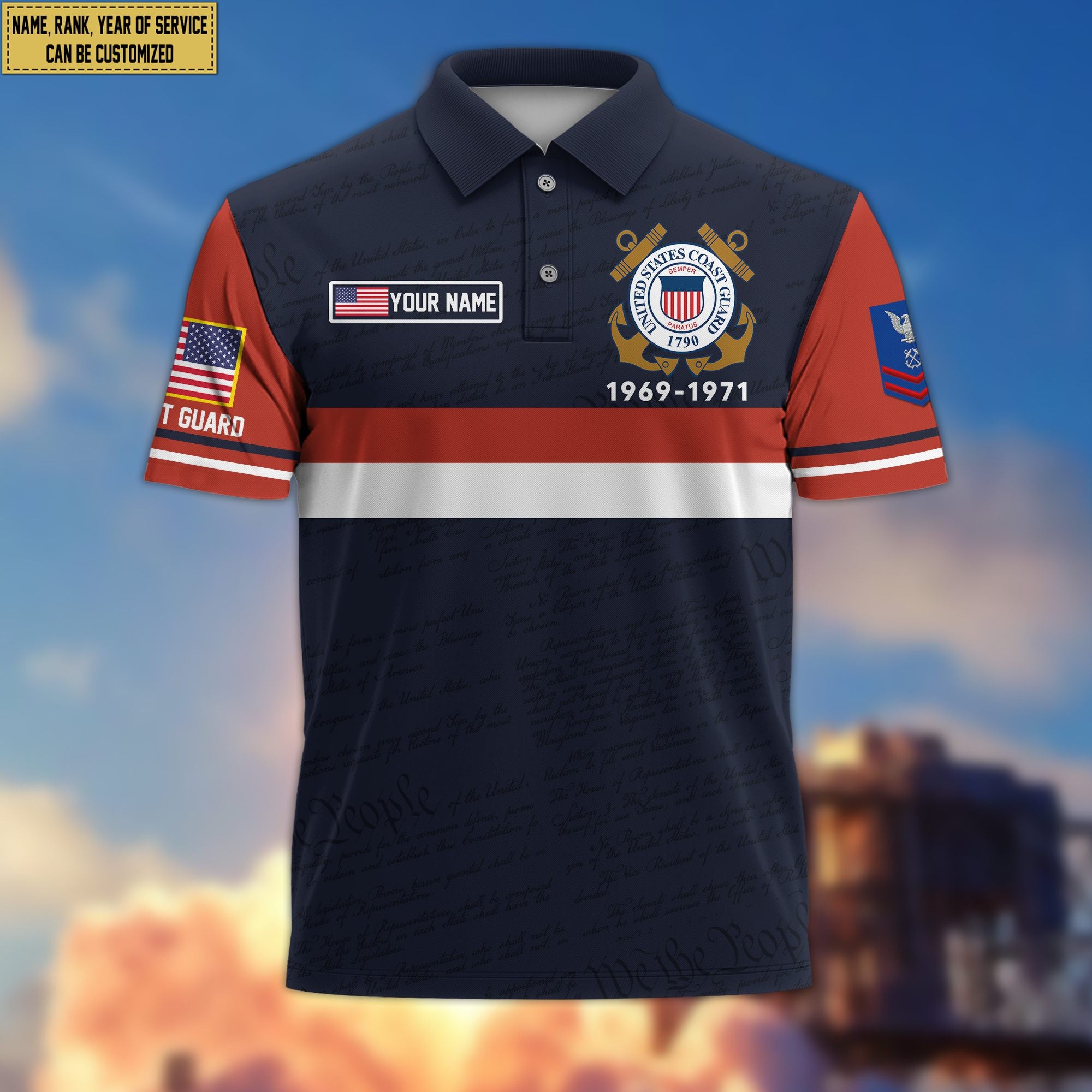 Premium USCG Polo Shirt VPVC205205, Custom Name, Rank, Year, Gifts for Coast Guard Veteran, Gifts For Dad, Gifts On Father's Day, Independence Day, Veterans Day.