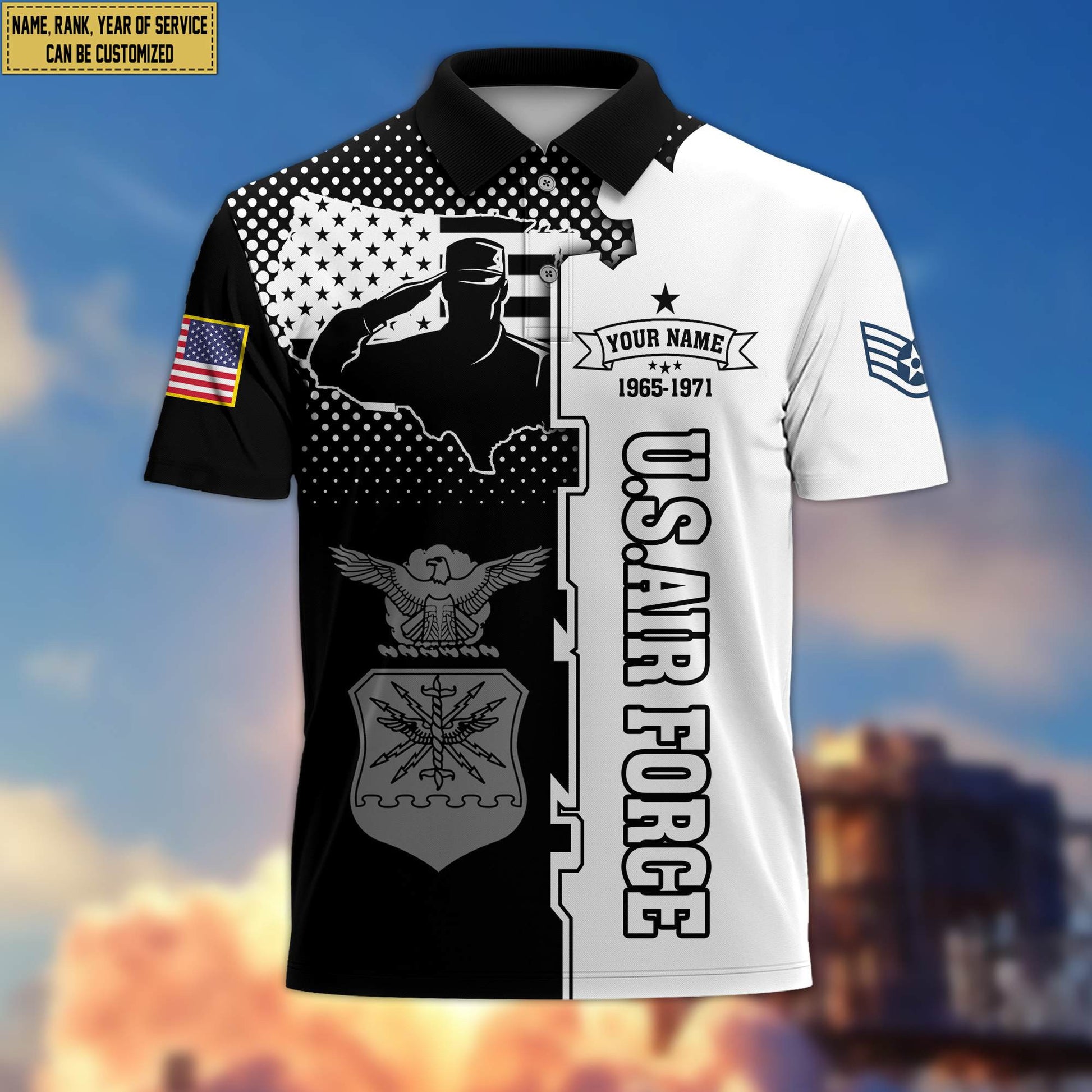 Premium USAF Polo Shirt VPVC207004, Custom Name, Rank, Year, Gifts for Air Force Veteran, Gifts For Dad, Gifts On Father's Day, Independence Day, Veterans Day.