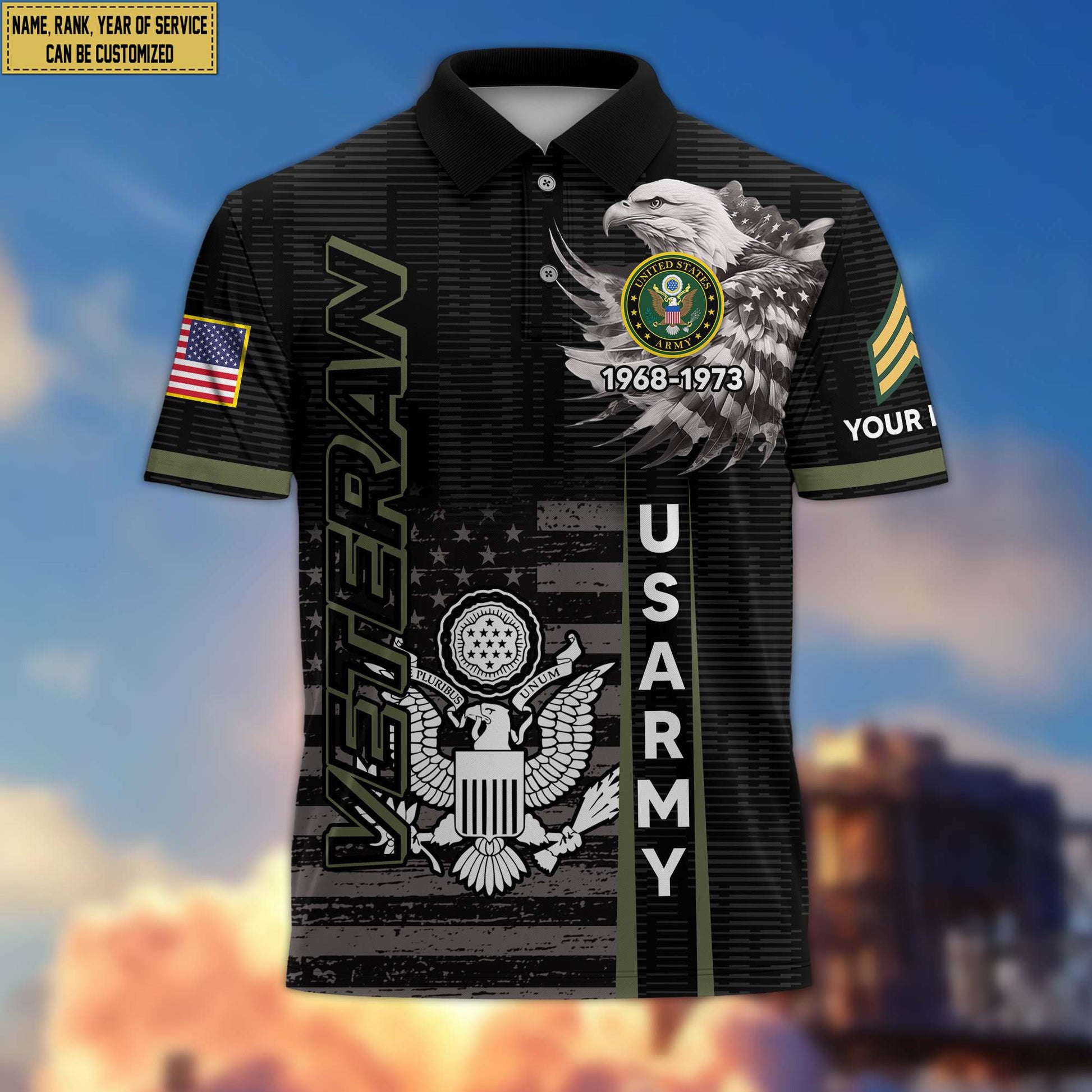 Premium US Army Polo Shirt VPVC205401, Custom Name, Rank, Year, Gifts for Army Veteran, Gifts For Dad, Gifts On Father's Day, Independence Day, Veterans Day.