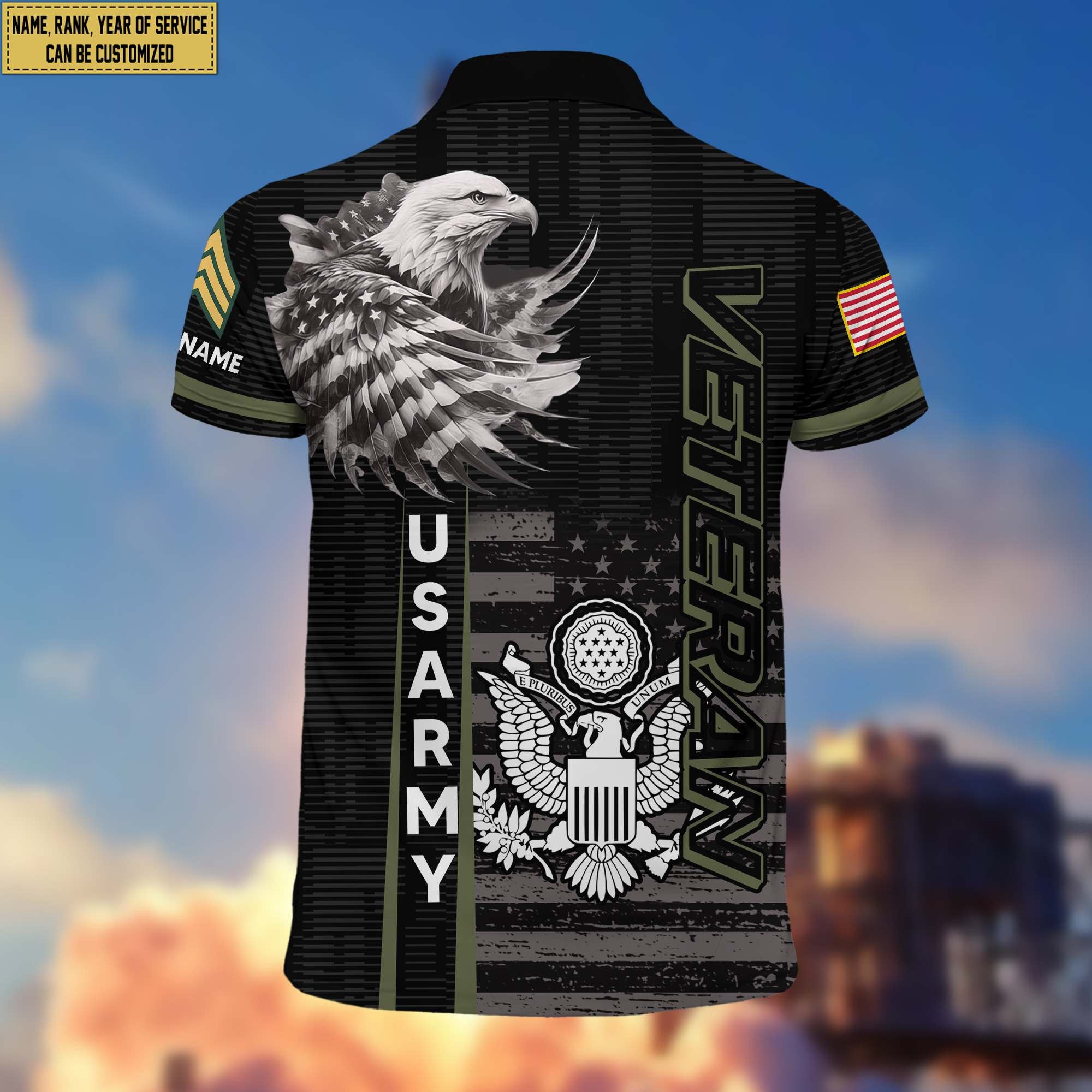 Premium US Army Polo Shirt VPVC205401, Custom Name, Rank, Year, Gifts for Army Veteran, Gifts For Dad, Gifts On Father's Day, Independence Day, Veterans Day.