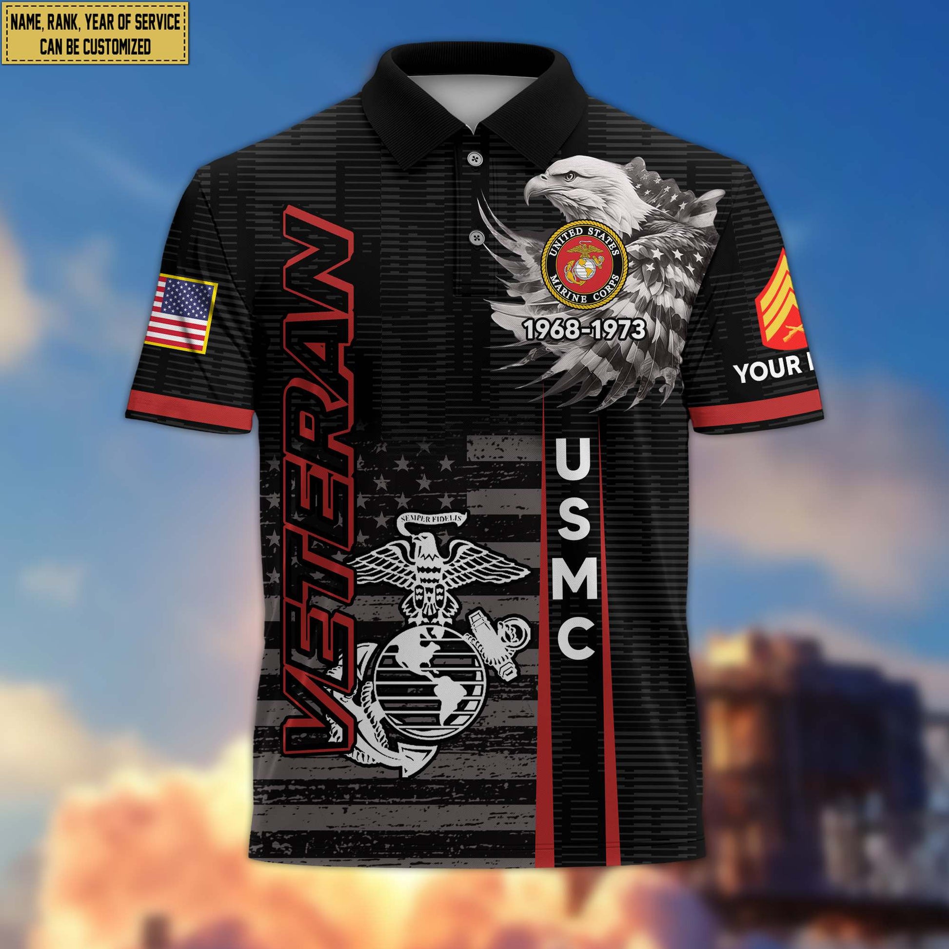 Premium USMC Polo Shirt VPVC205403, Custom Name, Rank, Year, Gifts for Marine Veteran, Gifts For Dad, Gifts On Father's Day, Independence Day, Veterans Day.