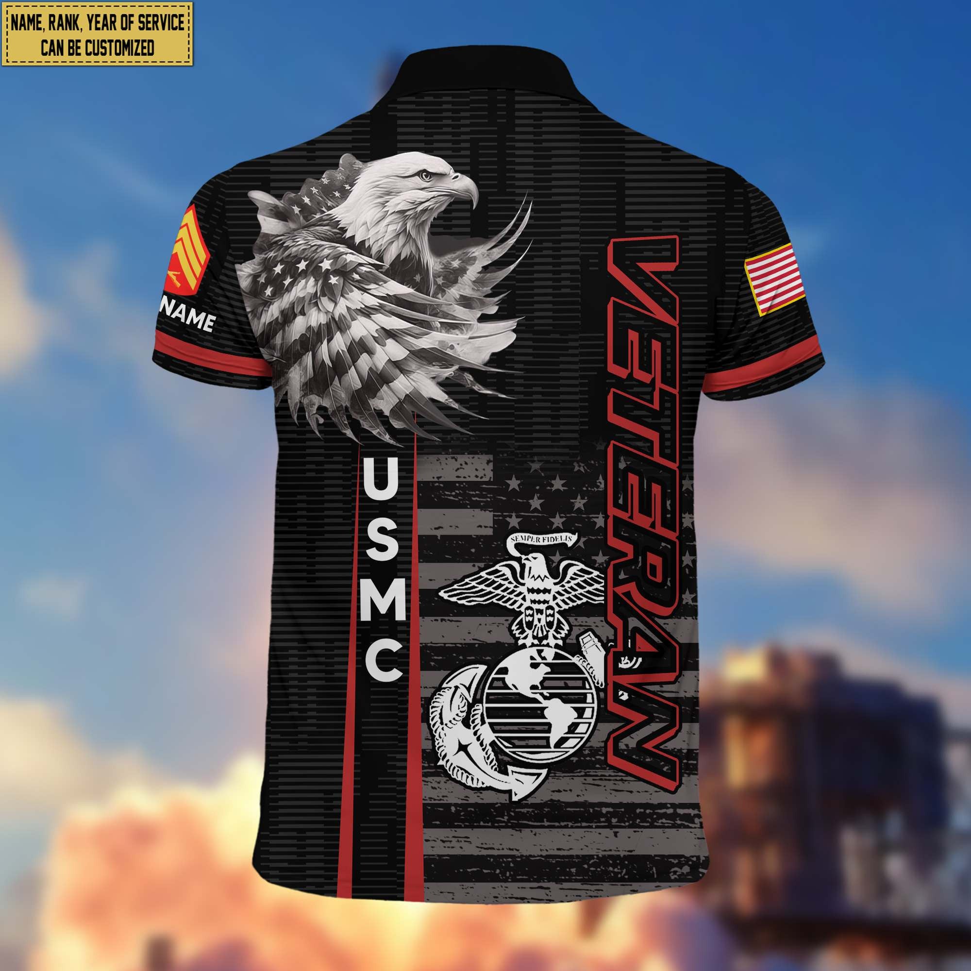 Premium USMC Polo Shirt VPVC205403, Custom Name, Rank, Year, Gifts for Marine Veteran, Gifts For Dad, Gifts On Father's Day, Independence Day, Veterans Day.