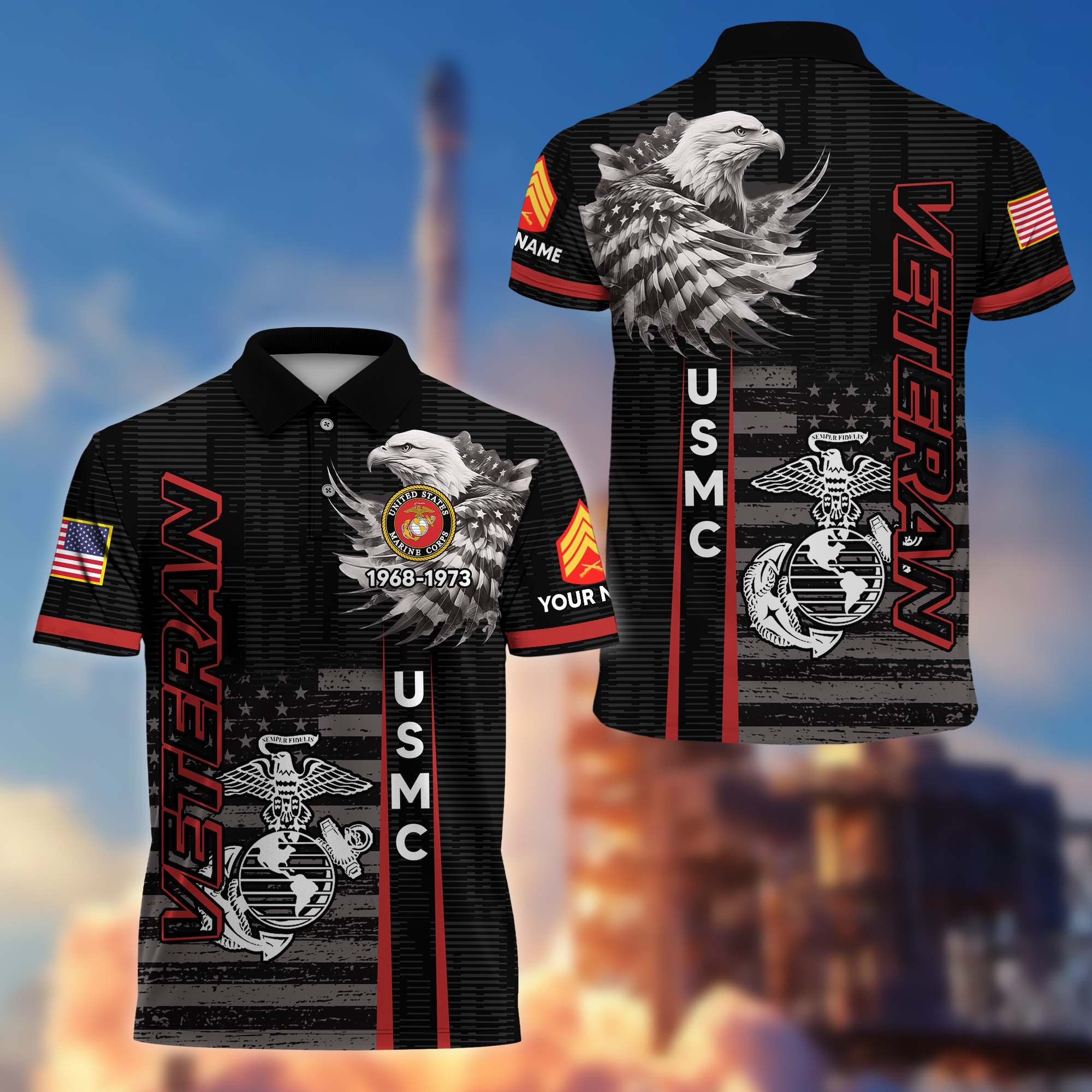 Premium USMC Polo Shirt VPVC205403, Custom Name, Rank, Year, Gifts for Marine Veteran, Gifts For Dad, Gifts On Father's Day, Independence Day, Veterans Day.
