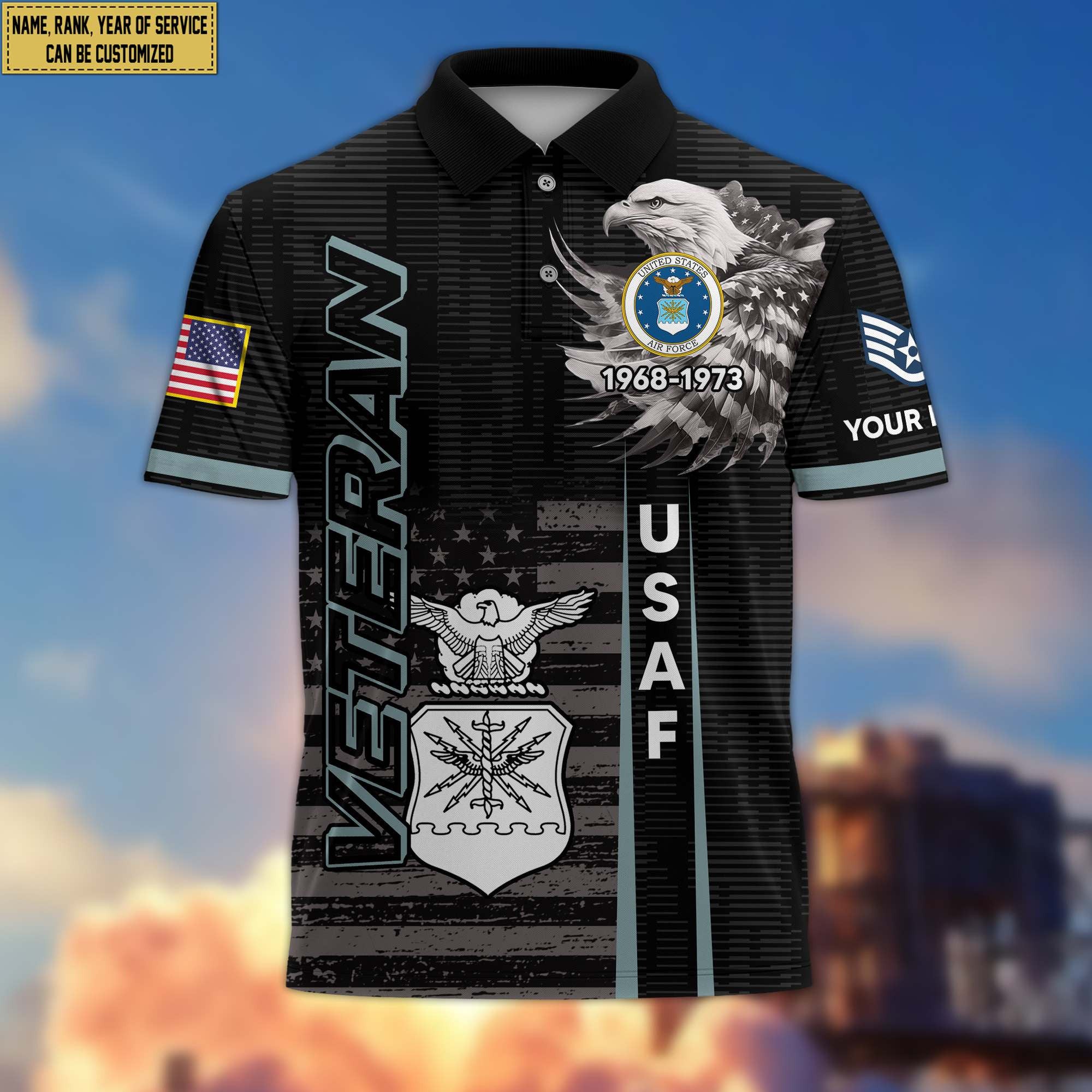 Premium USAF Polo Shirt VPVC205404, Custom Name, Rank, Year, Gifts for Air Force Veteran, Gifts For Dad, Gifts On Father's Day, Independence Day, Veterans Day.
