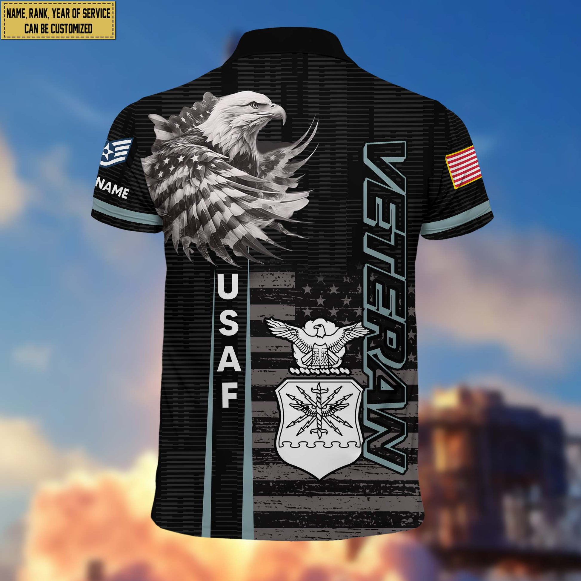 Premium USAF Polo Shirt VPVC205404, Custom Name, Rank, Year, Gifts for Air Force Veteran, Gifts For Dad, Gifts On Father's Day, Independence Day, Veterans Day.