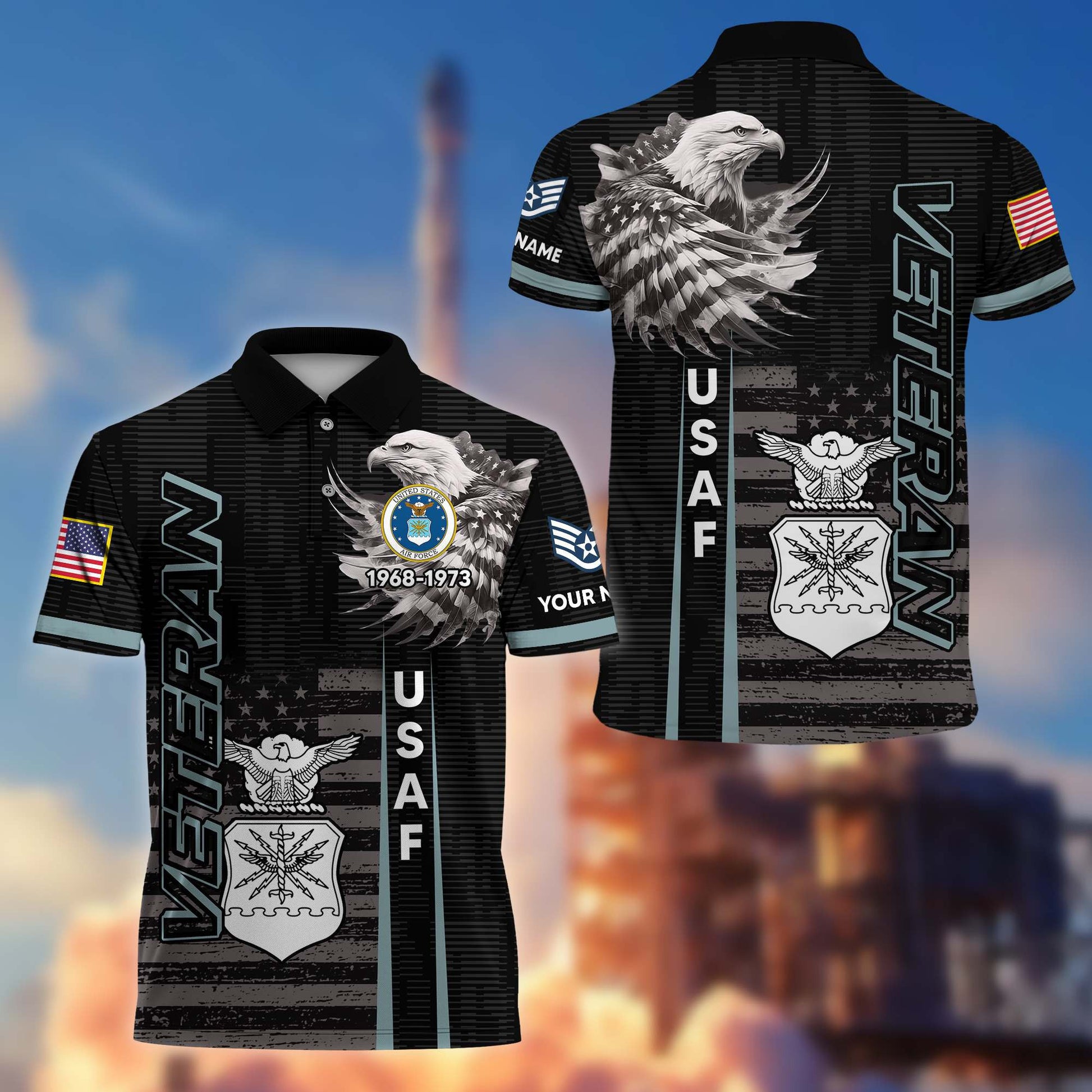 Premium USAF Polo Shirt VPVC205404, Custom Name, Rank, Year, Gifts for Air Force Veteran, Gifts For Dad, Gifts On Father's Day, Independence Day, Veterans Day.
