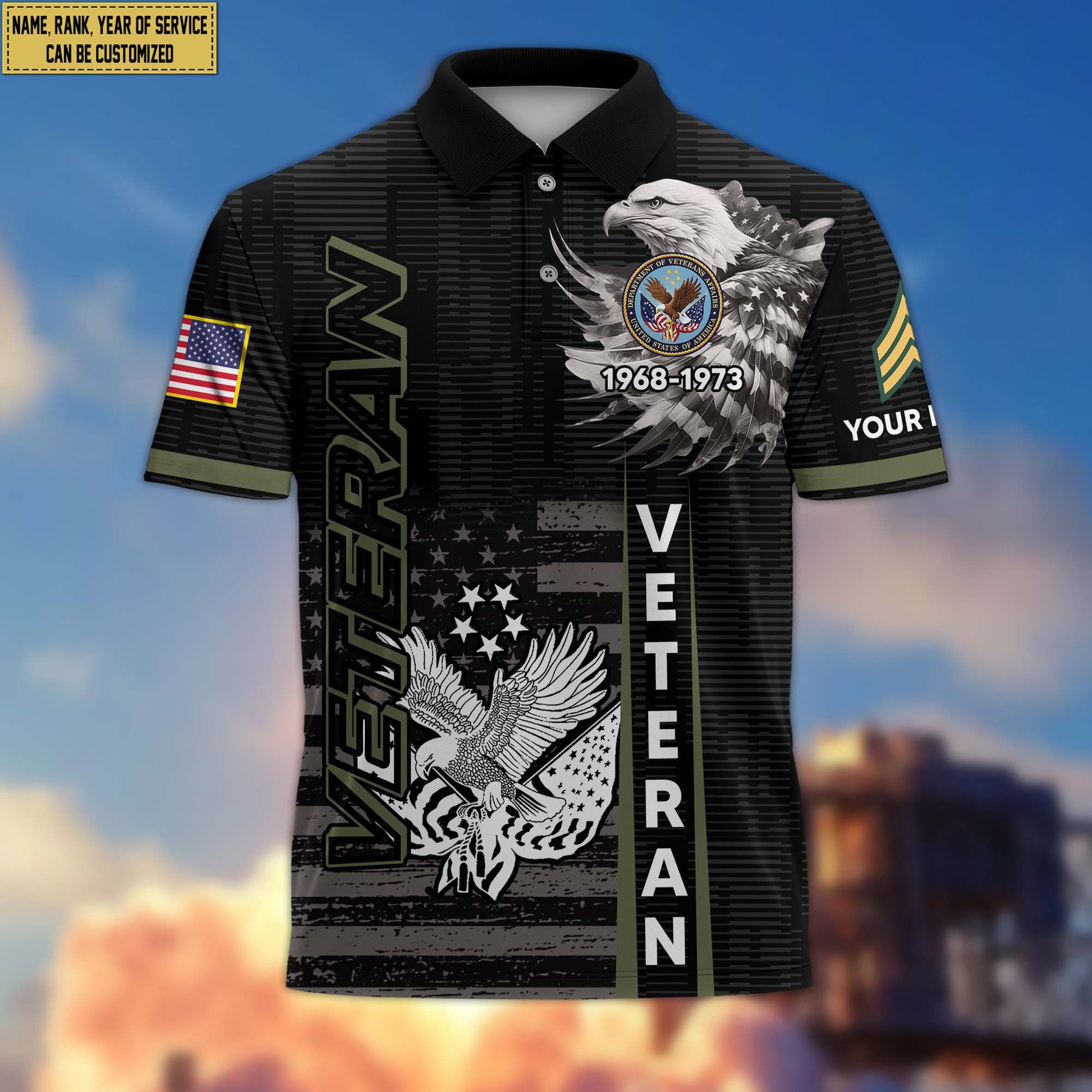 Premium US Veteran Polo Shirt VPVC205407, Custom Name, Rank, Year, Gifts for US Veteran, Gifts For Dad, Gifts On Father's Day, Independence Day, Veterans Day.