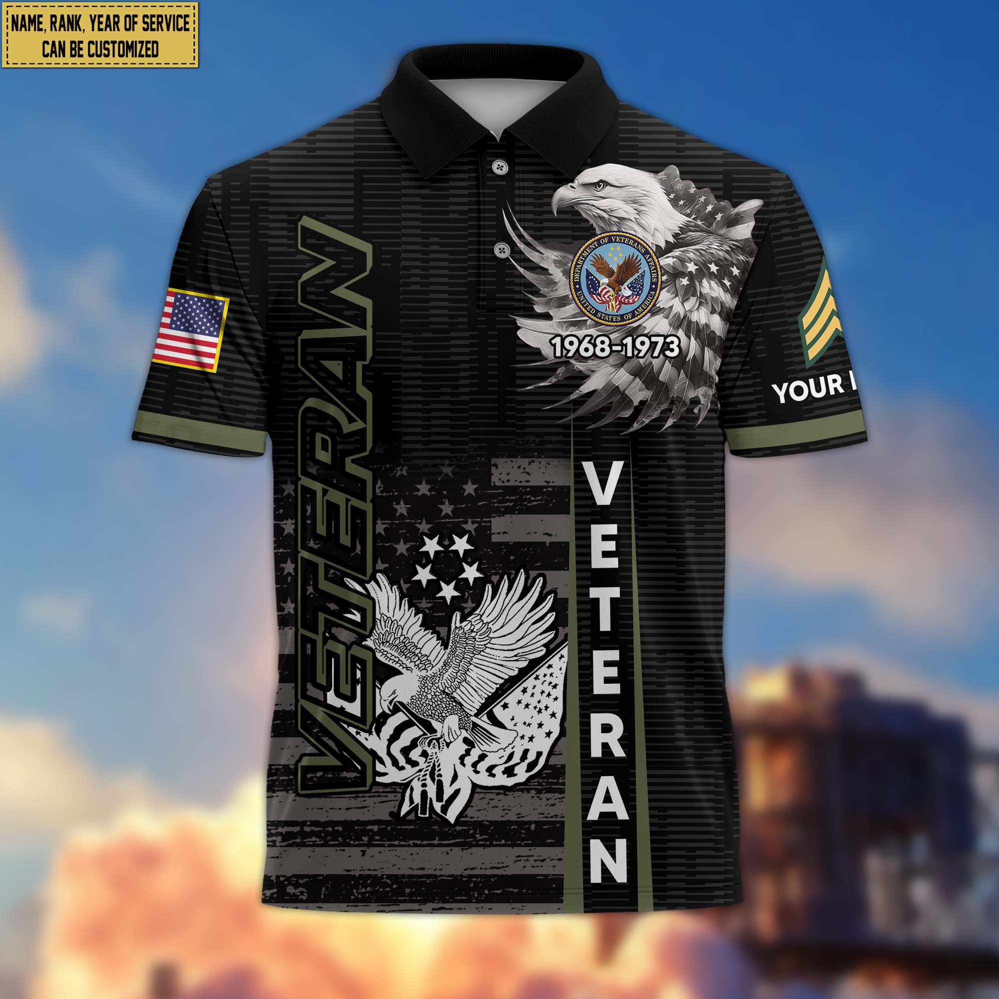 Premium US Veteran Polo Shirt VPVC205407, Custom Name, Rank, Year, Gifts for US Veteran, Gifts For Dad, Gifts On Father's Day, Independence Day, Veterans Day.