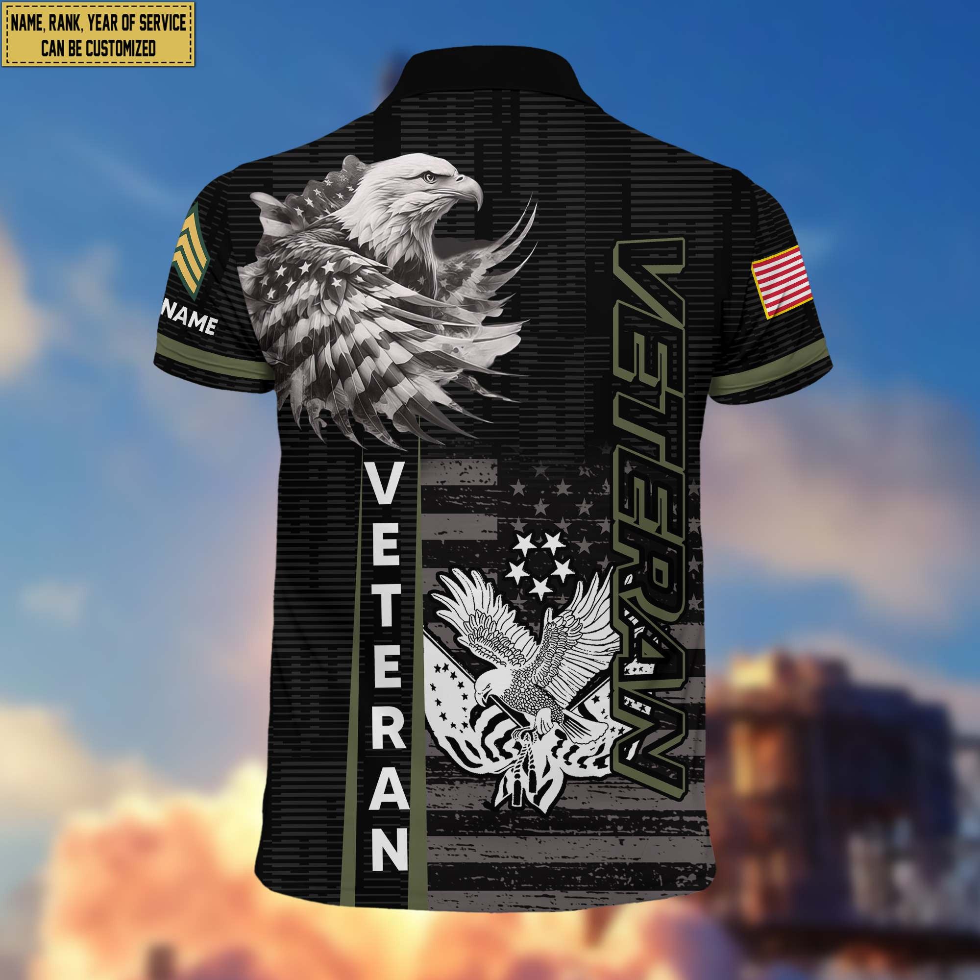 Premium US Veteran Polo Shirt VPVC205407, Custom Name, Rank, Year, Gifts for US Veteran, Gifts For Dad, Gifts On Father's Day, Independence Day, Veterans Day.