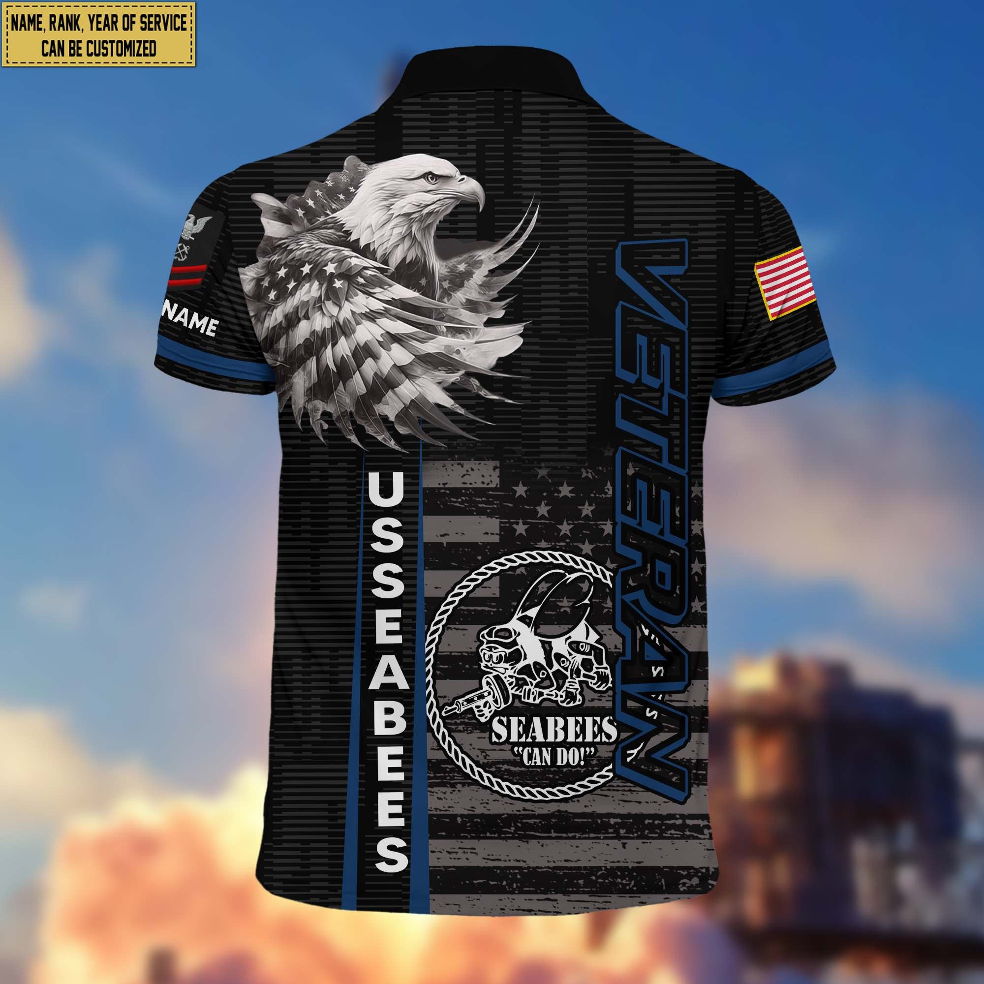 Premium US Seabees Veteran Polo Shirt VPVC205409, Custom Name, Rank, Year, Gifts for Seabees Veteran, Gifts For Dad, Gifts On Father's Day, Independence Day, Veterans Day.