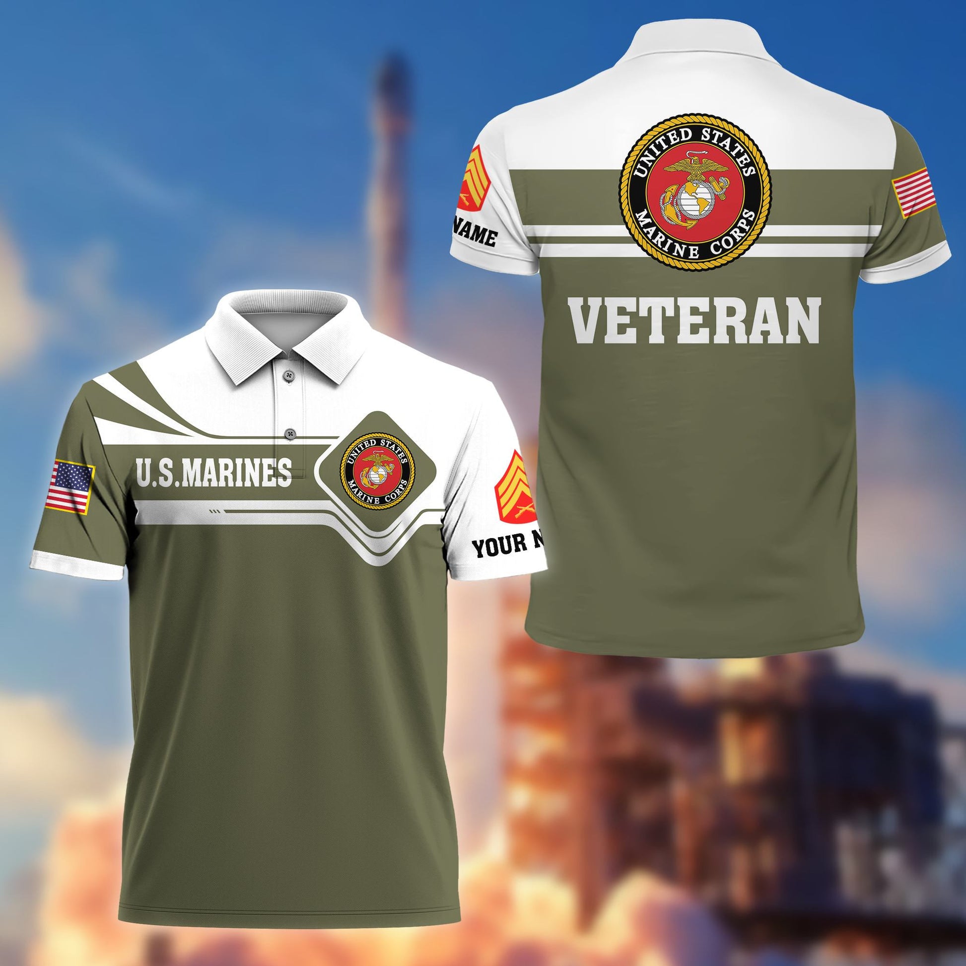 Premium Custom USMC Polo Shirt VPVC205511, Gifts for Marine Veteran, Gifts For Dad, Gifts On Father's Day, Independence Day, Veterans Day.