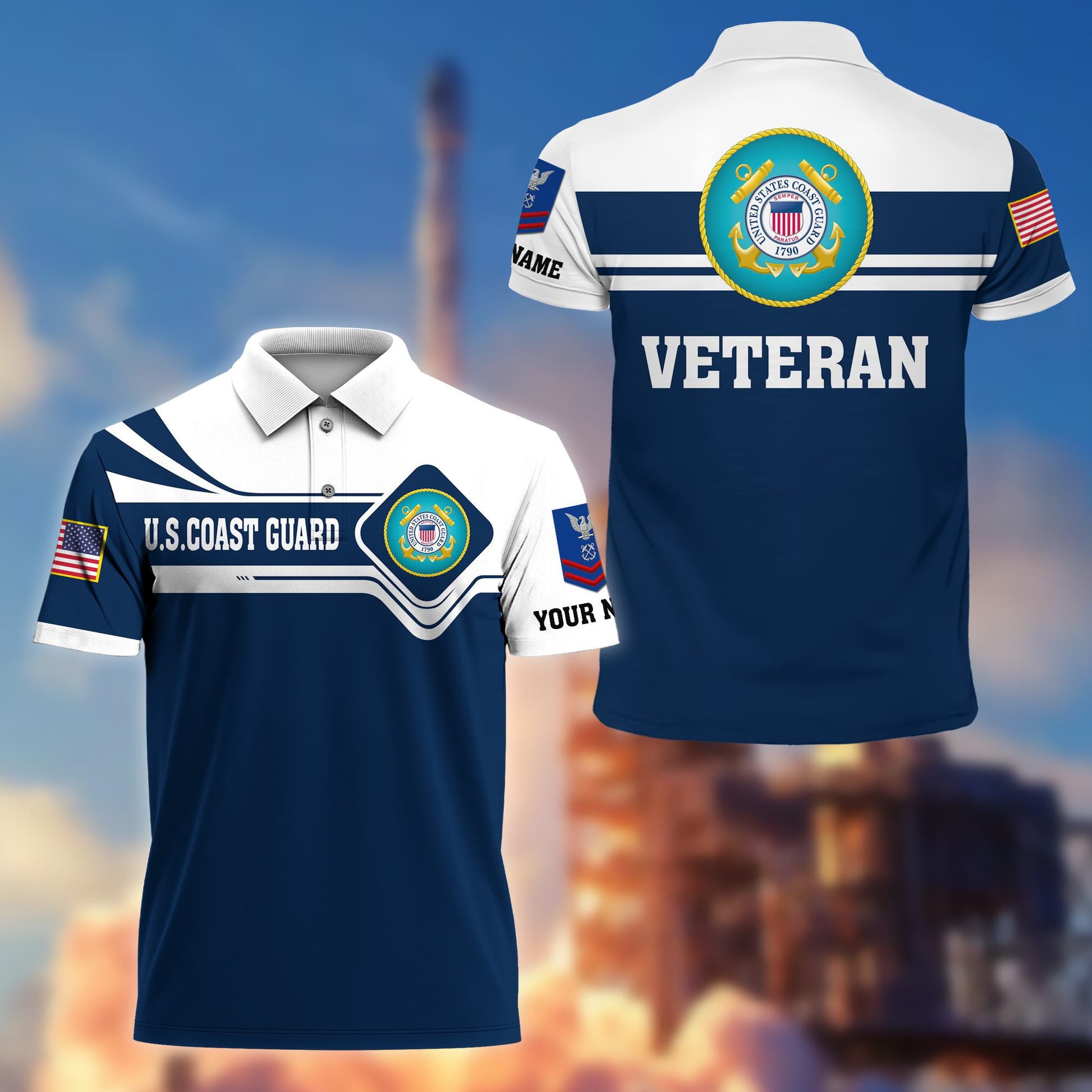 Premium Custom USCG Polo Shirt VPVC205505, Gifts for Coast Guard Veteran, Gifts For Dad, Gifts On Father's Day, Independence Day, Veterans Day.