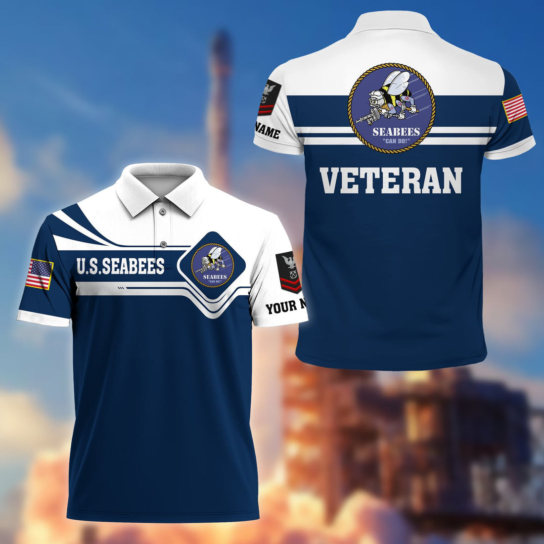 Premium Custom US Seabees Veteran Polo Shirt VPVC205509, Gifts for Seabees Veteran, Gifts For Dad, Gifts On Father's Day, Independence Day, Veterans Day.