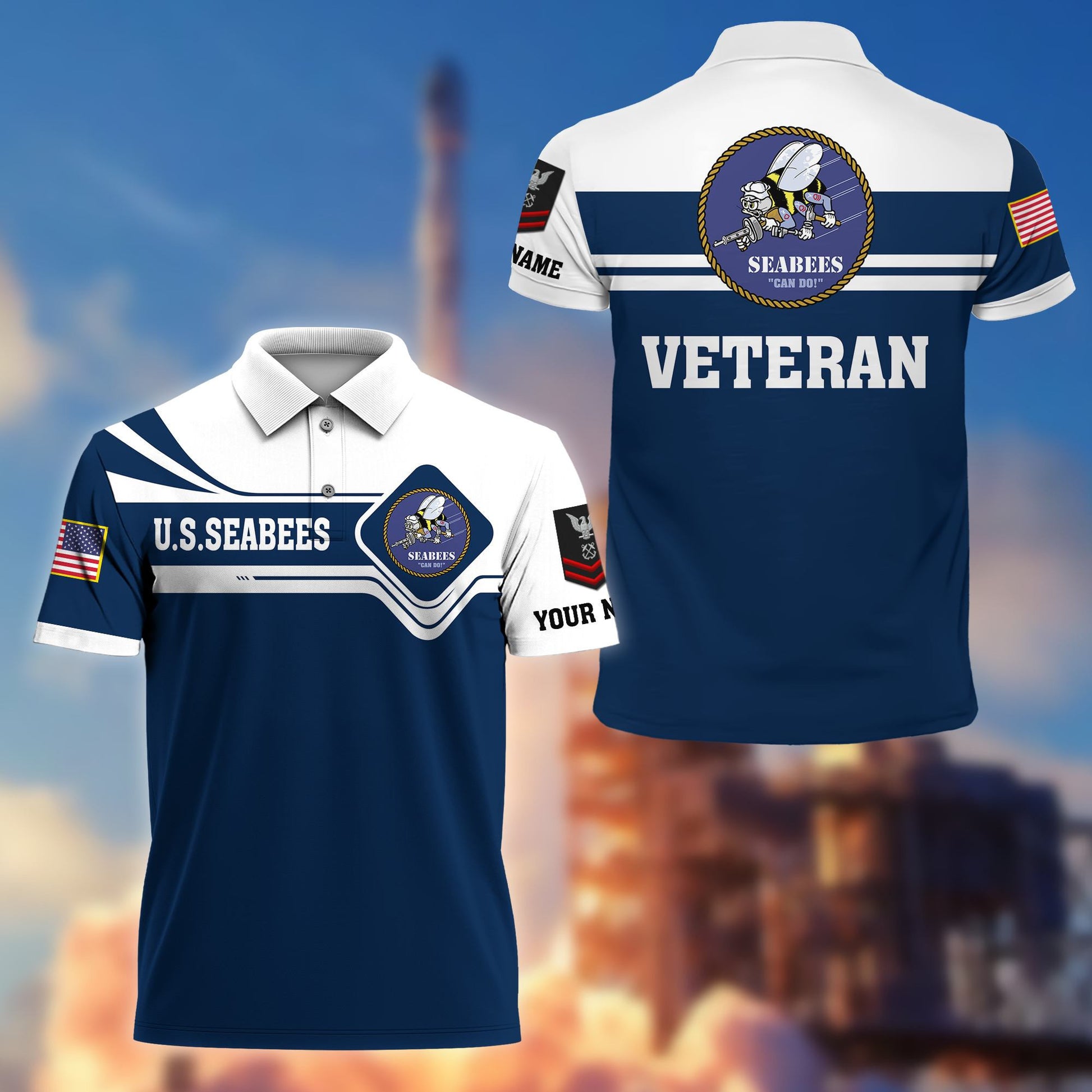 Premium Custom US Seabees Veteran Polo Shirt VPVC205509, Gifts for Seabees Veteran, Gifts For Dad, Gifts On Father's Day, Independence Day, Veterans Day.