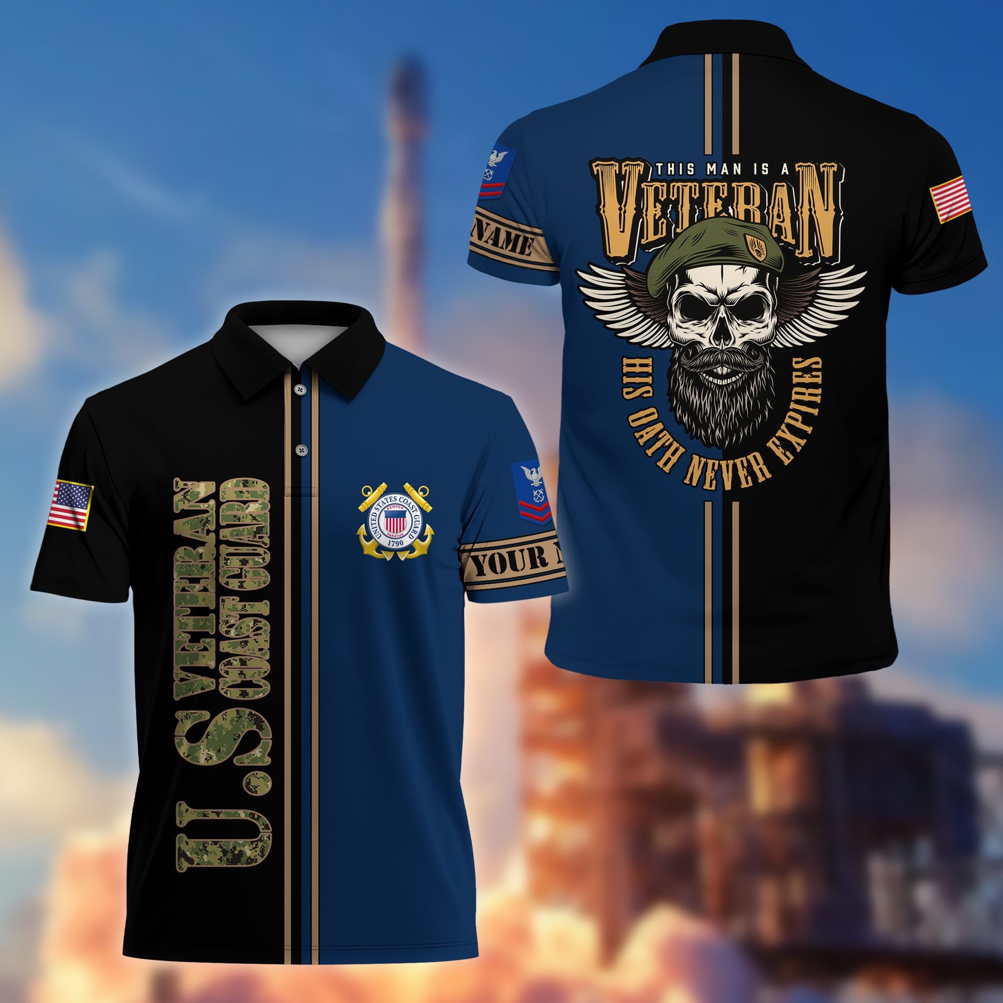 Premium Custom USCG Polo Shirt VPVC205605, Gifts for Coast Guard Veteran, Gifts For Dad, Gifts On Father's Day, Independence Day, Veterans Day.