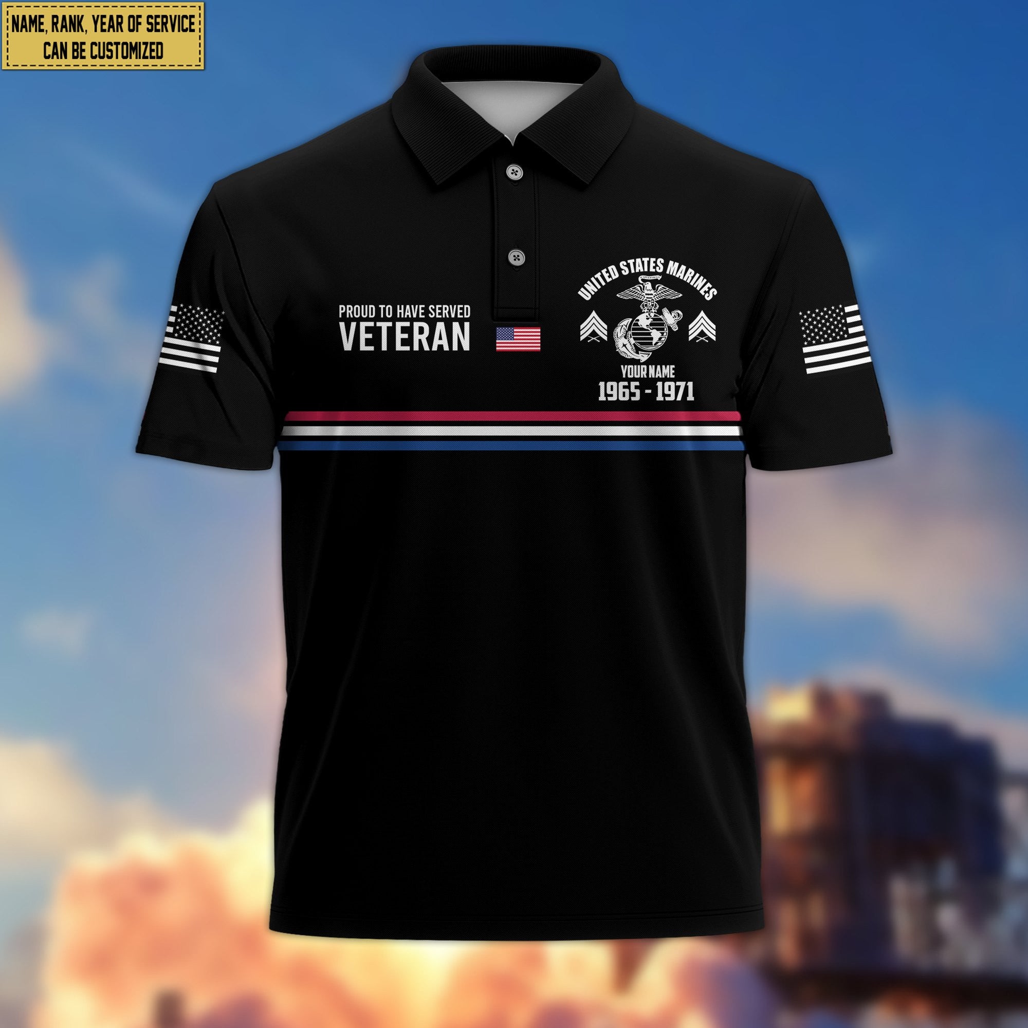 Premium USMC Polo Shirt VPVC205803, Custom Name, Rank, Year, Gifts for Marine Veteran, Gifts For Dad, Gifts On Father's Day, Independence Day, Veterans Day.