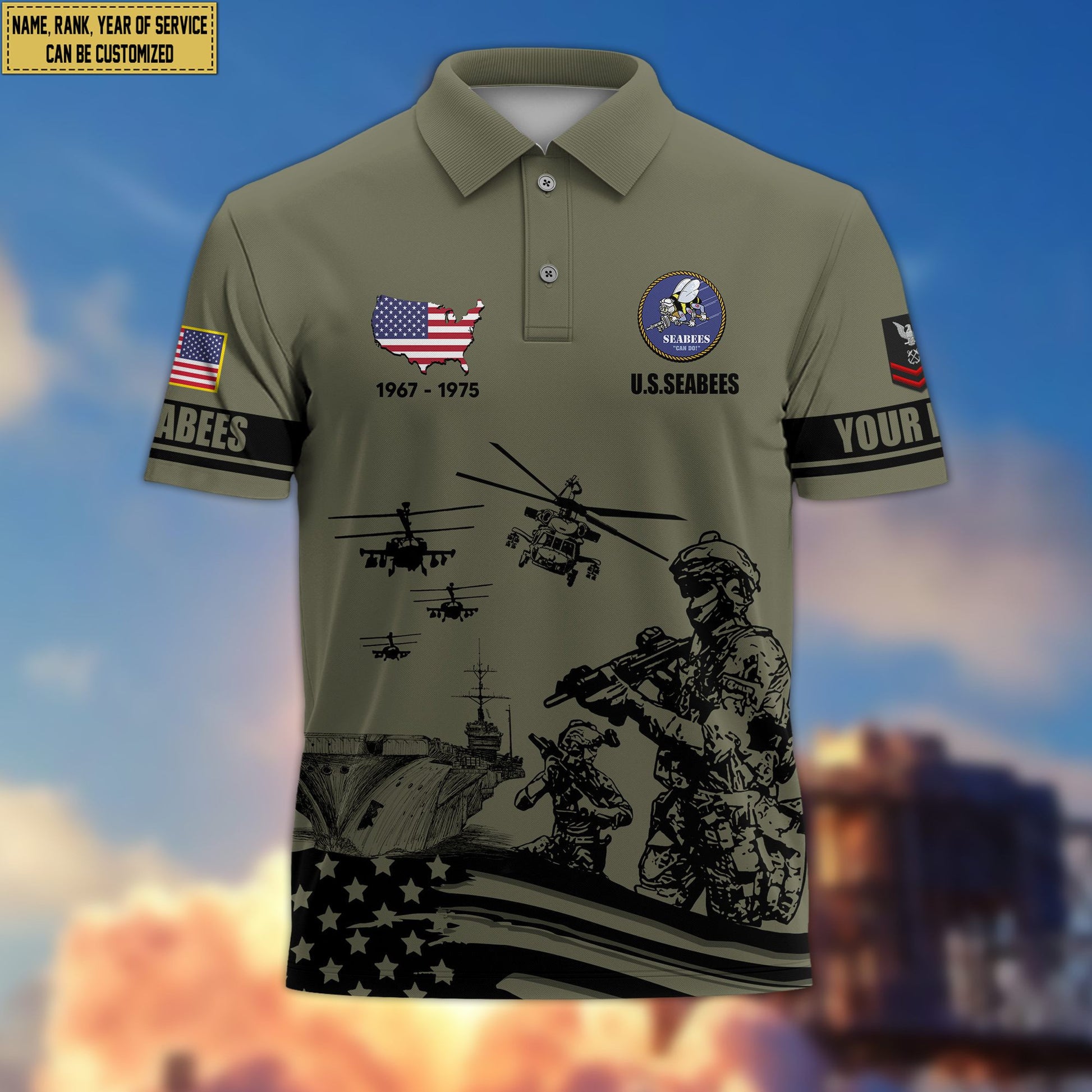Premium Custom US Seabees Veteran Polo Shirt VPVC205909, Gifts for Seabees Veteran, Gifts For Dad, Gifts On Father's Day, Independence Day, Veterans Day.