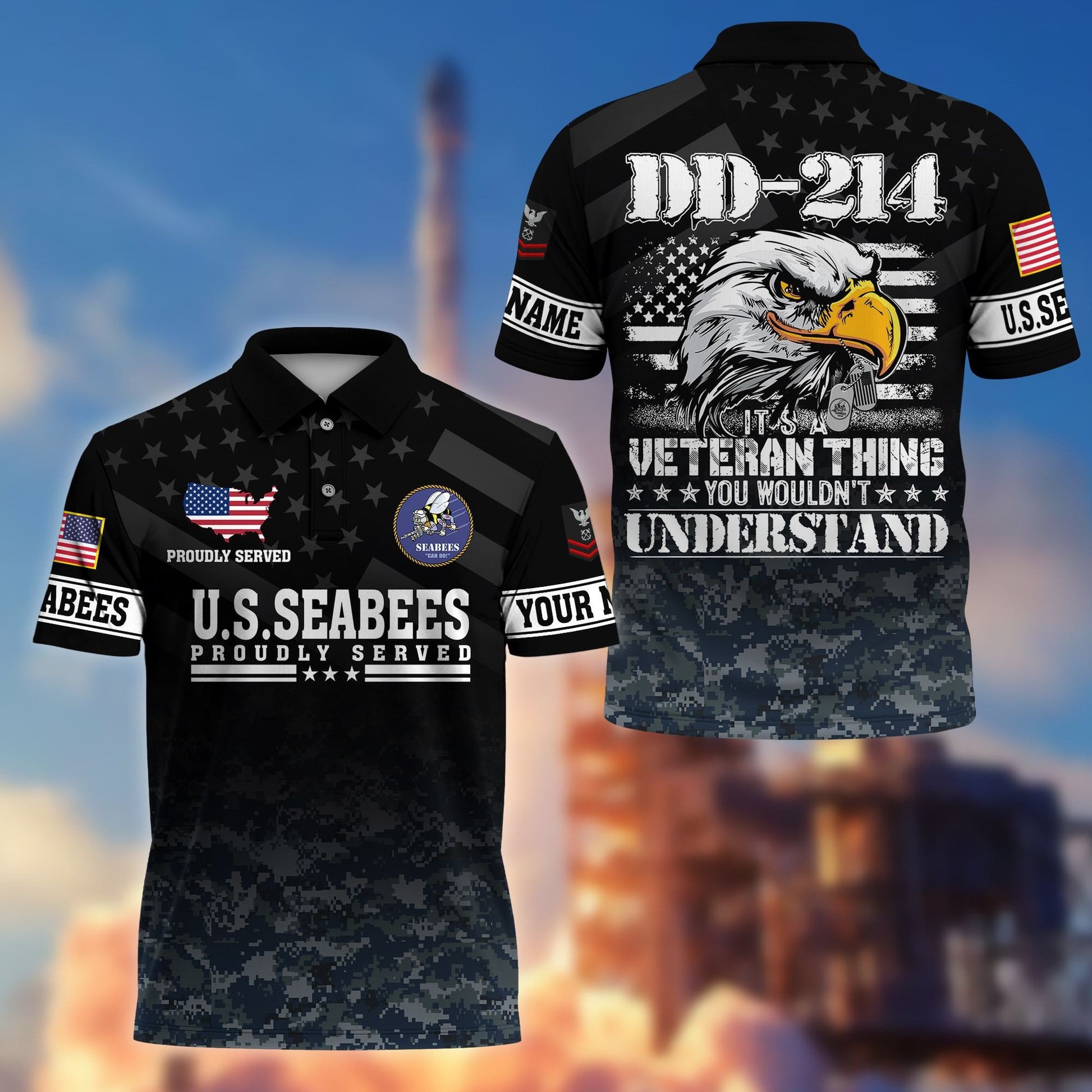 Premium Custom US Seabees Veteran Polo Shirt VPVC206009, Gifts for Seabees Veteran, Gifts For Dad, Gifts On Father's Day, Independence Day, Veterans Day.