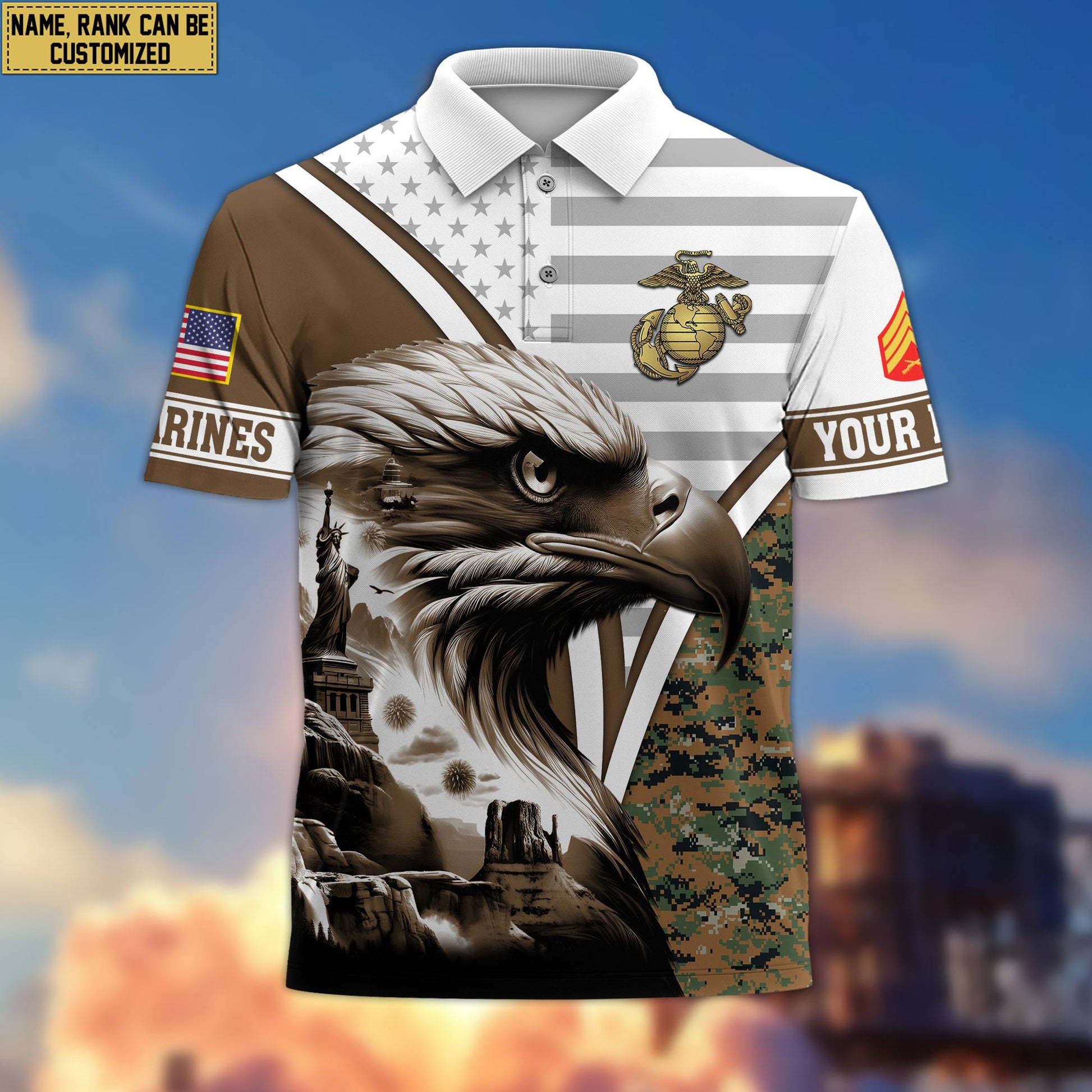 Premium Custom USMC Polo Shirt VPVC206103, Gifts for Marine Veteran, Gifts For Dad, Gifts On Father's Day, Independence Day, Veterans Day.