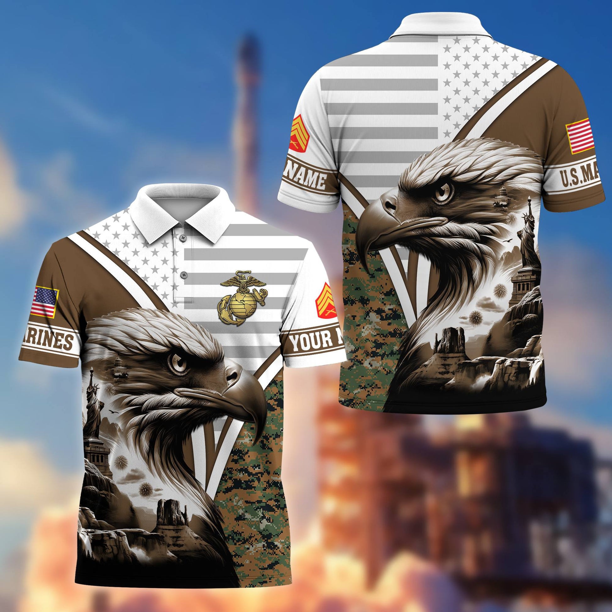 Premium Custom USMC Polo Shirt VPVC206103, Gifts for Marine Veteran, Gifts For Dad, Gifts On Father's Day, Independence Day, Veterans Day.