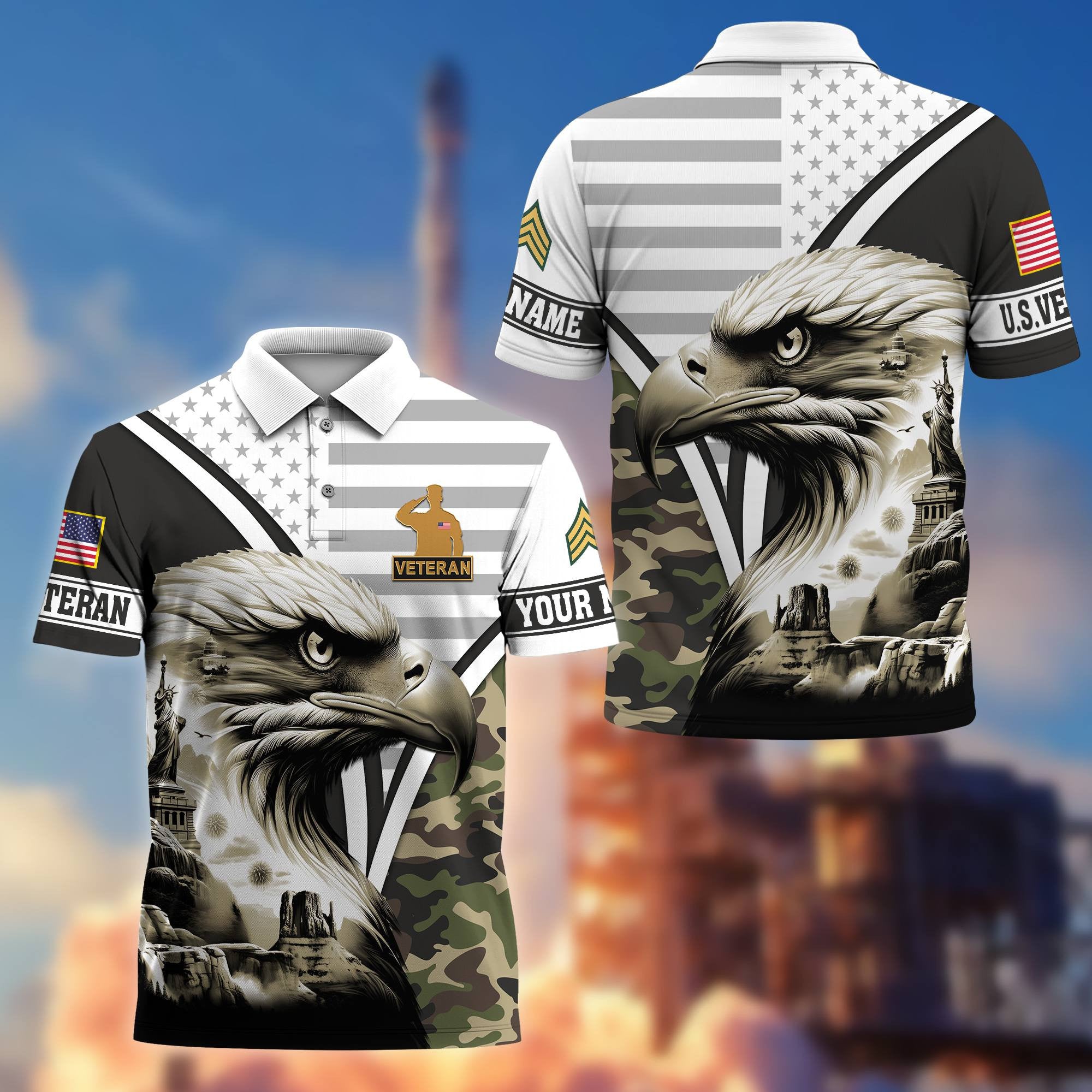 Premium Custom US Veteran Polo Shirt VPVC206107, Gifts for US Veteran, Gifts For Dad, Gifts On Father's Day, Independence Day, Veterans Day.