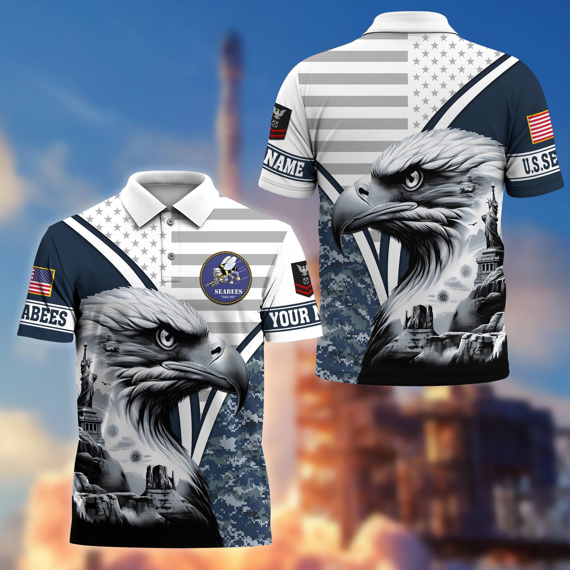 Premium Custom US Seabees Veteran Polo Shirt VPVC206109, Gifts for Seabees Veteran, Gifts For Dad, Gifts On Father's Day, Independence Day, Veterans Day.