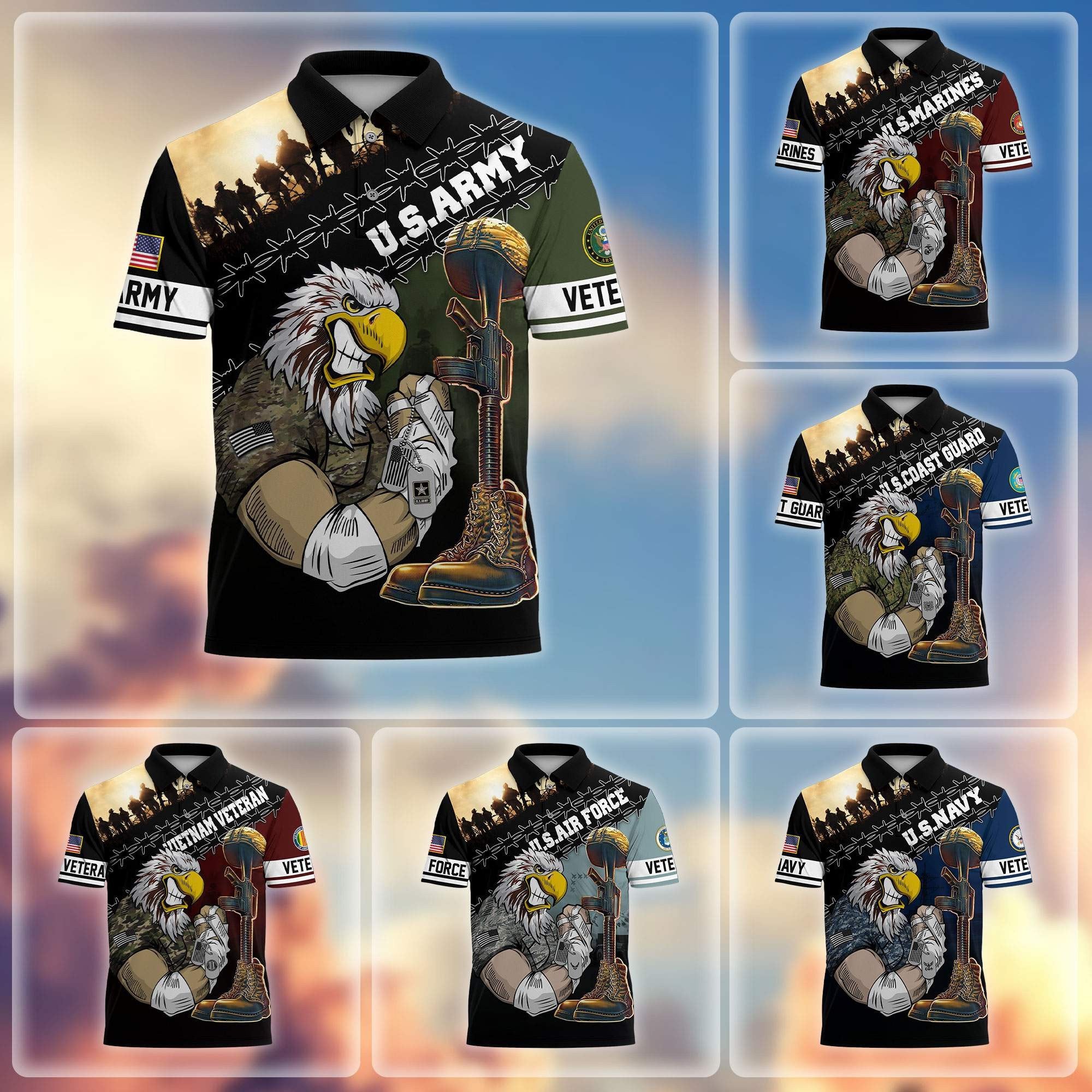 Premium US Veterans Polo Shirt BPHN060213, Gifts For Dad, For Husband, Gifts For US Veterans, Gifts On Father's Day, Independence Day, Veterans Day.