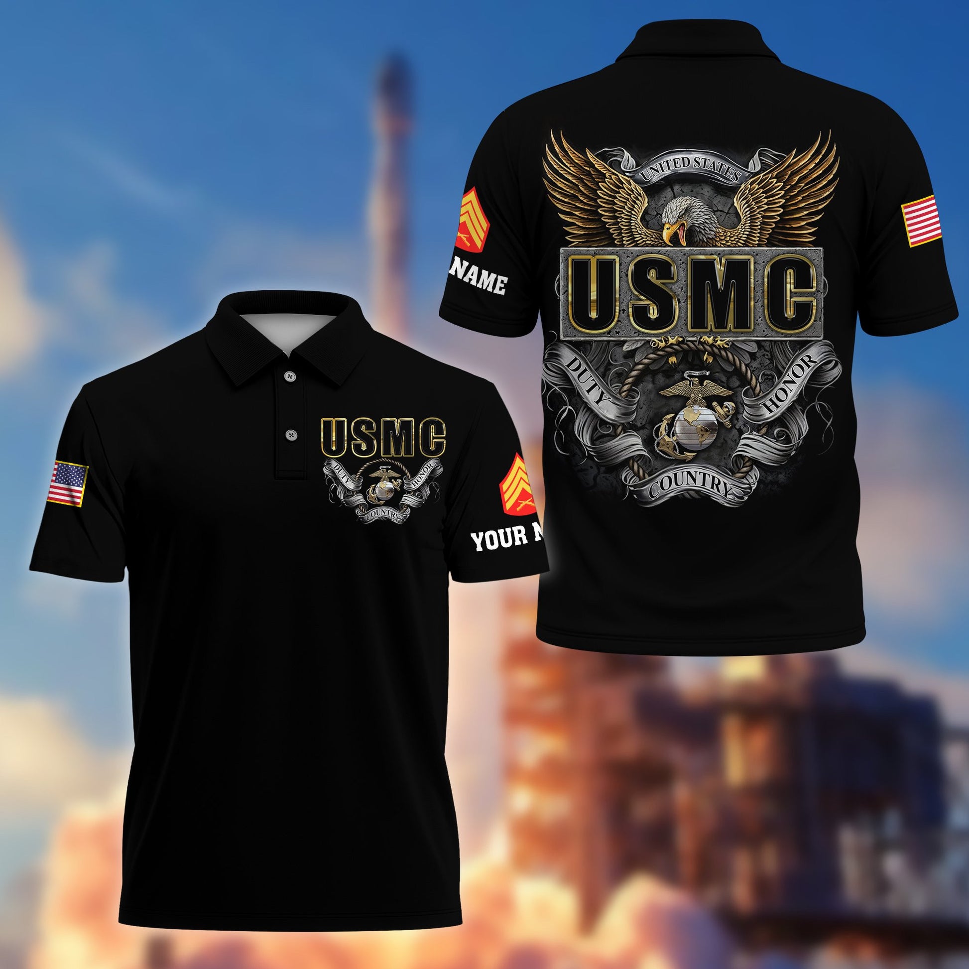 Premium Custom USMC Polo Shirt VPVC206803, Gifts for Marine Veteran, Gifts For Dad, Gifts On Father's Day, Independence Day, Veterans Day.