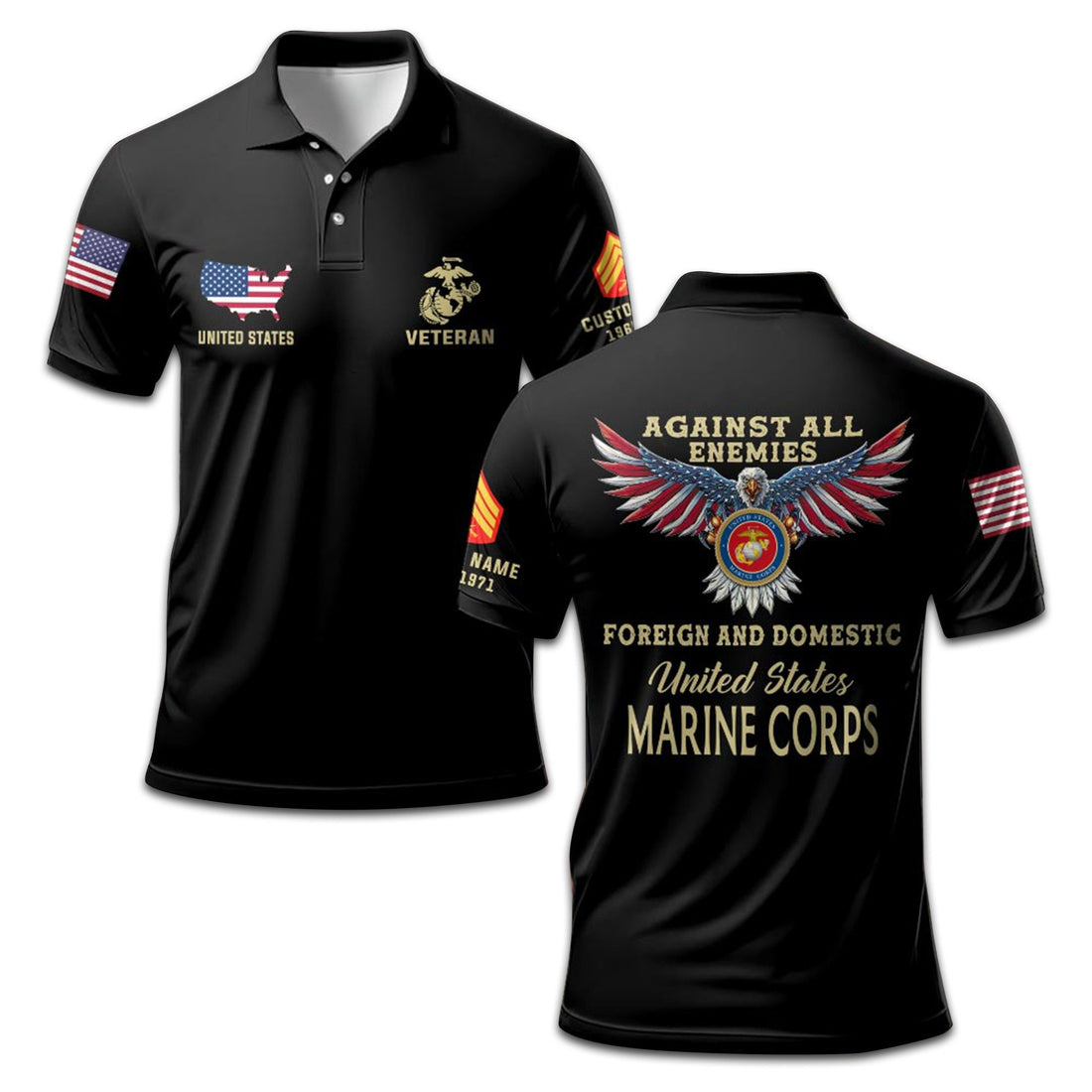Premium Custom USMC Polo Shirt VPVC207203, Gifts for Marine Veteran, Gifts For Dad, Gifts On Father's Day, Independence Day, Veterans Day.