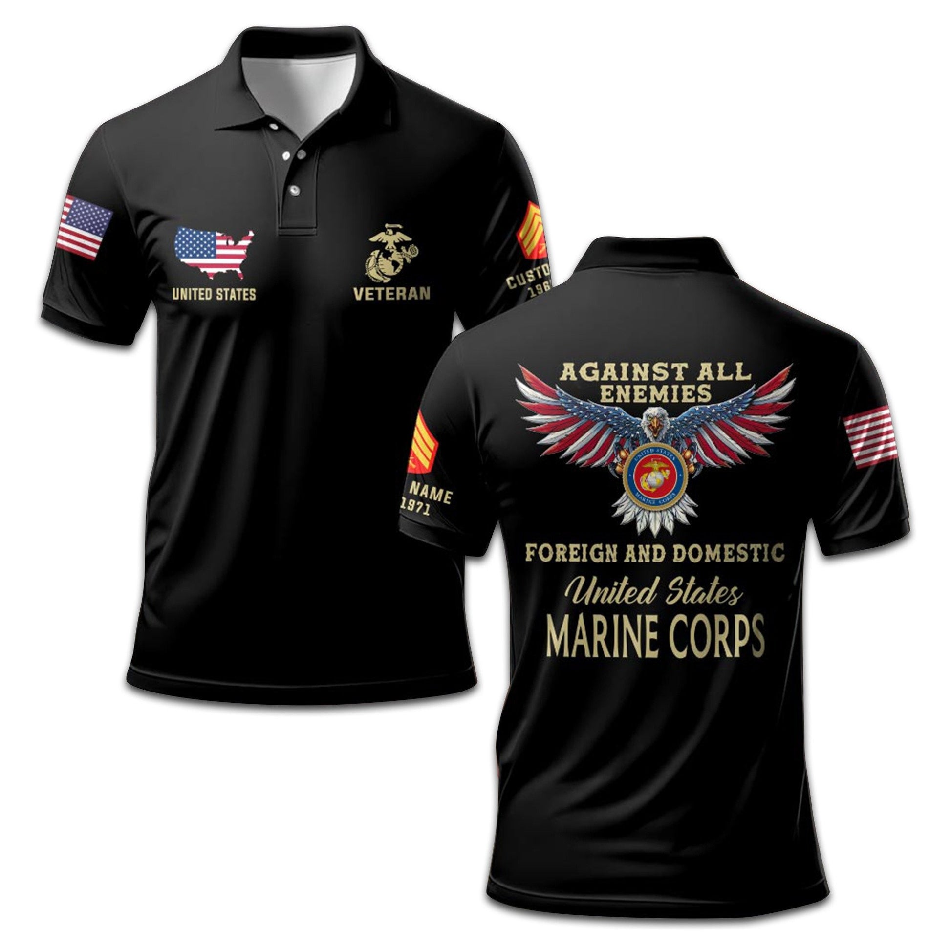 Premium Custom USMC Polo Shirt VPVC207203, Gifts for Marine Veteran, Gifts For Dad, Gifts On Father's Day, Independence Day, Veterans Day.