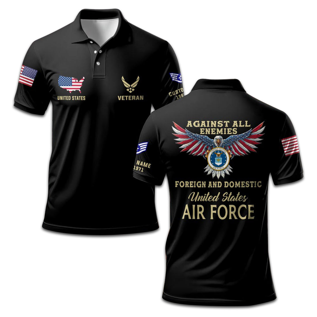 Premium Custom USAF Polo Shirt VPVC207204, Gifts for Air Force Veteran, Gifts For Dad, Gifts On Father's Day, Independence Day, Veterans Day.