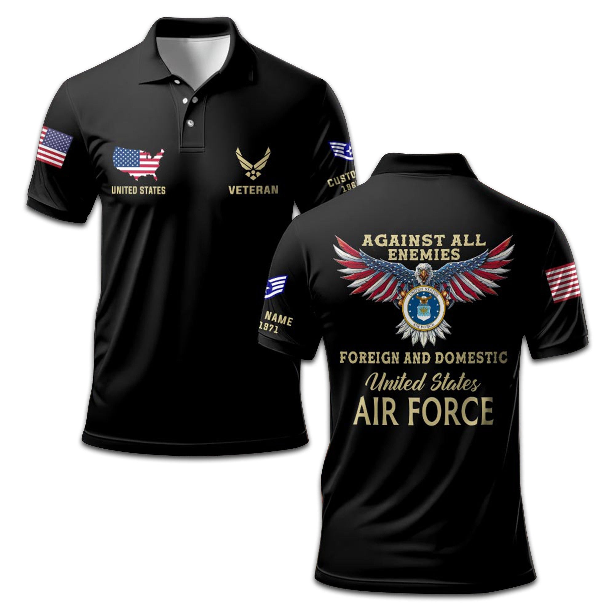 Premium Custom USAF Polo Shirt VPVC207204, Gifts for Air Force Veteran, Gifts For Dad, Gifts On Father's Day, Independence Day, Veterans Day.