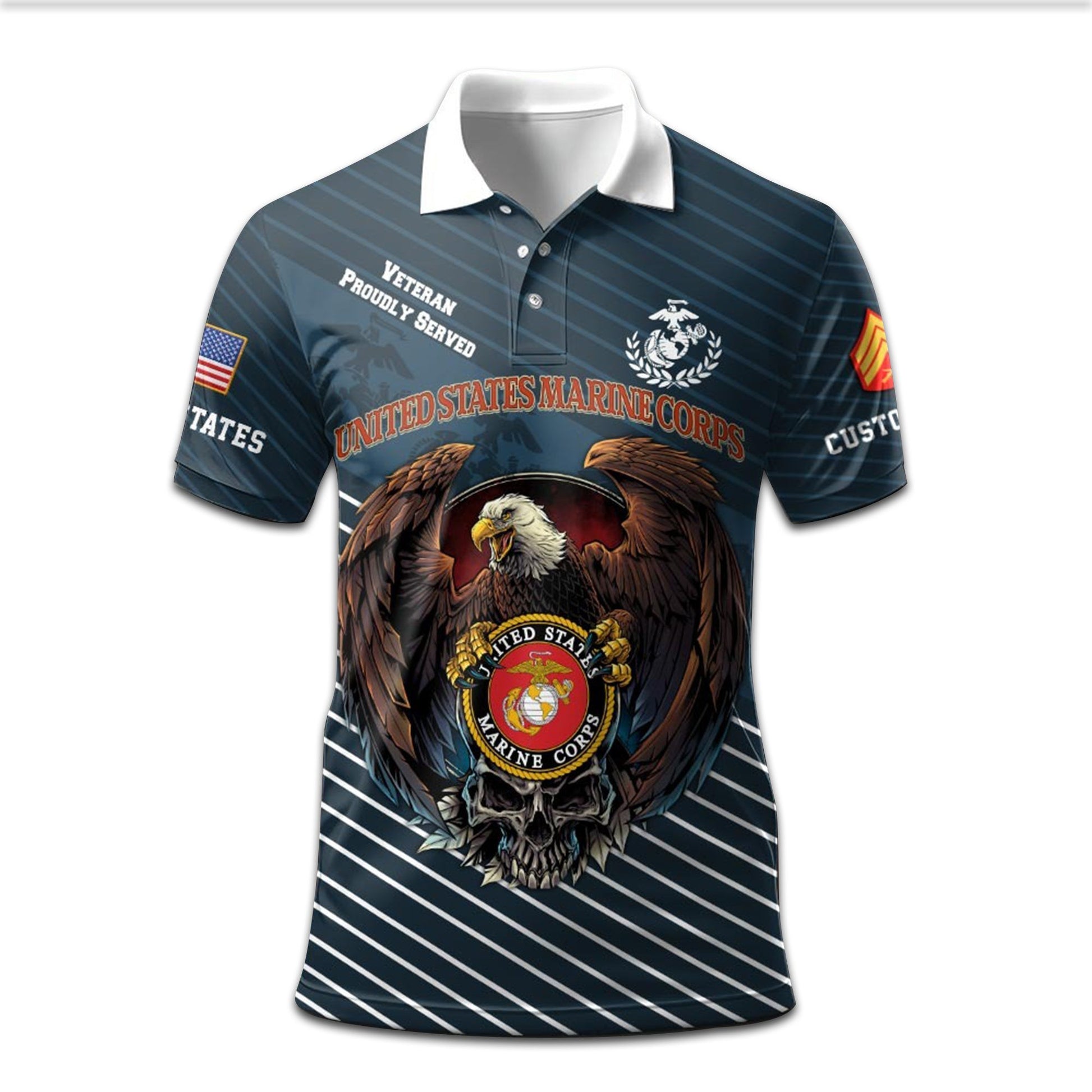 Premium Custom USMC Polo Shirt VPVC207503, Gifts for Marine Veteran, Gifts On Father's Day, Independence Day, Veterans Day.