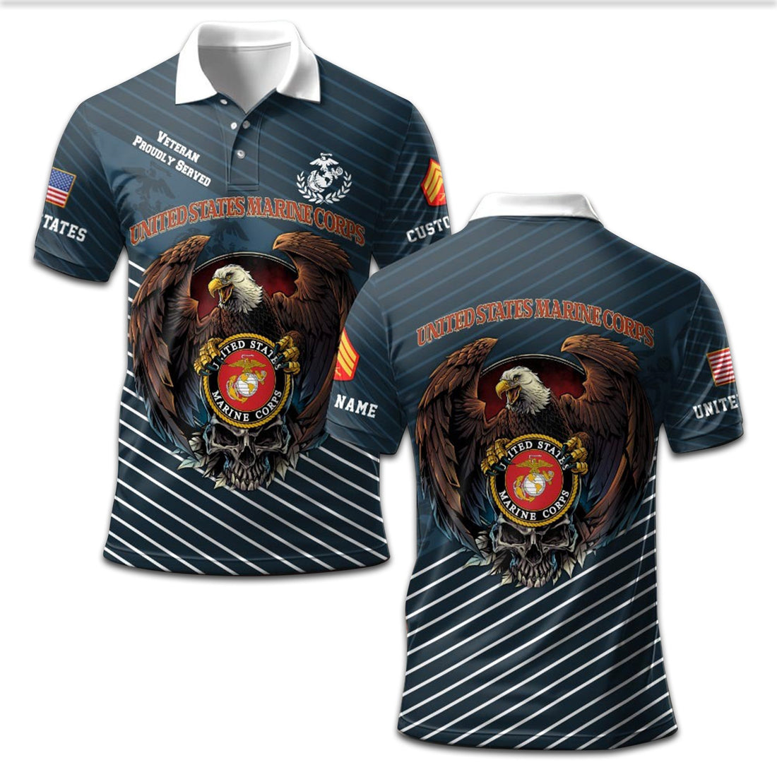 Premium Custom USMC Polo Shirt VPVC207503, Gifts for Marine Veteran, Gifts On Father's Day, Independence Day, Veterans Day.