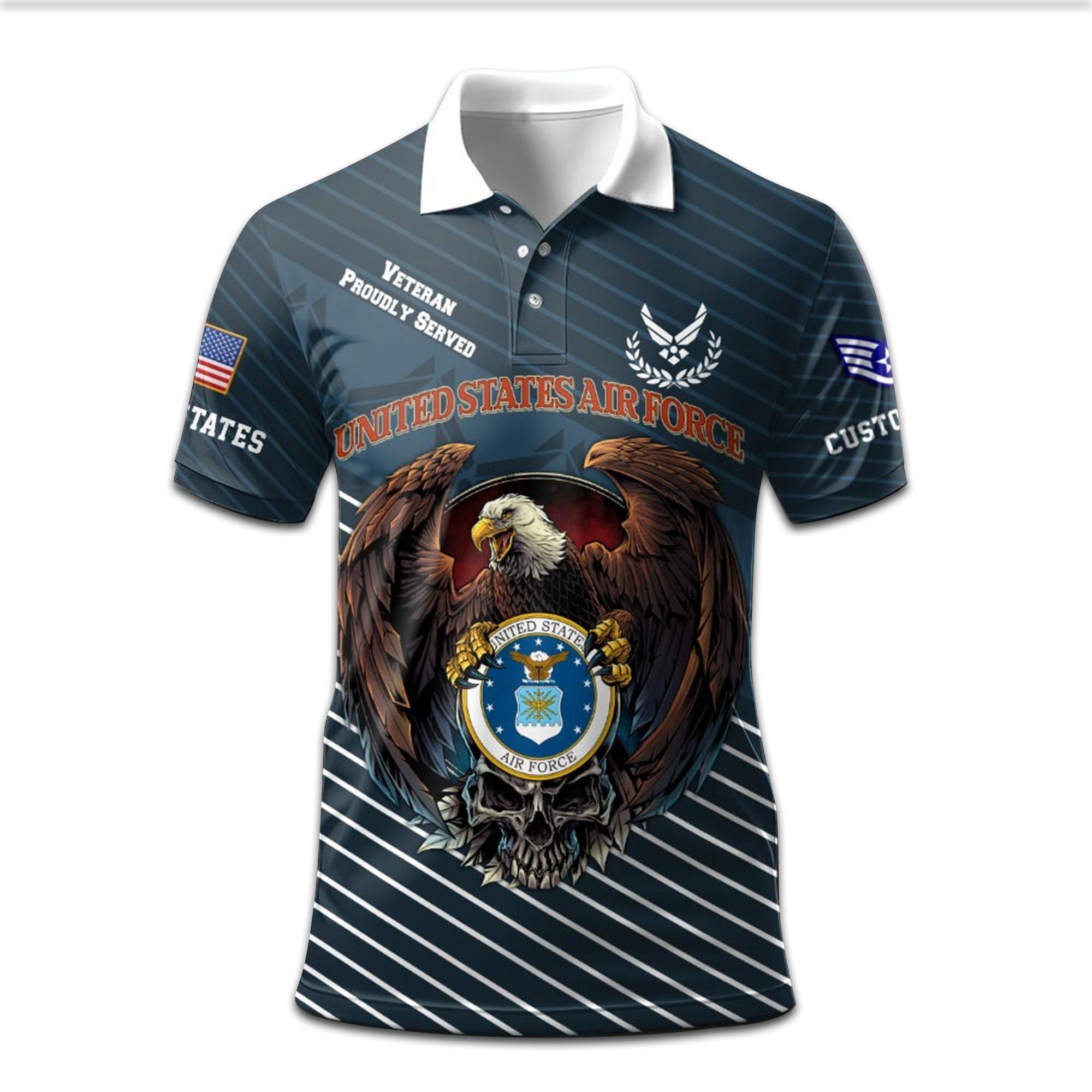 Premium Custom USAF Polo Shirt VPVC207504, Gifts for Air Force Veteran, Gifts On Father's Day, Independence Day, Veterans Day.